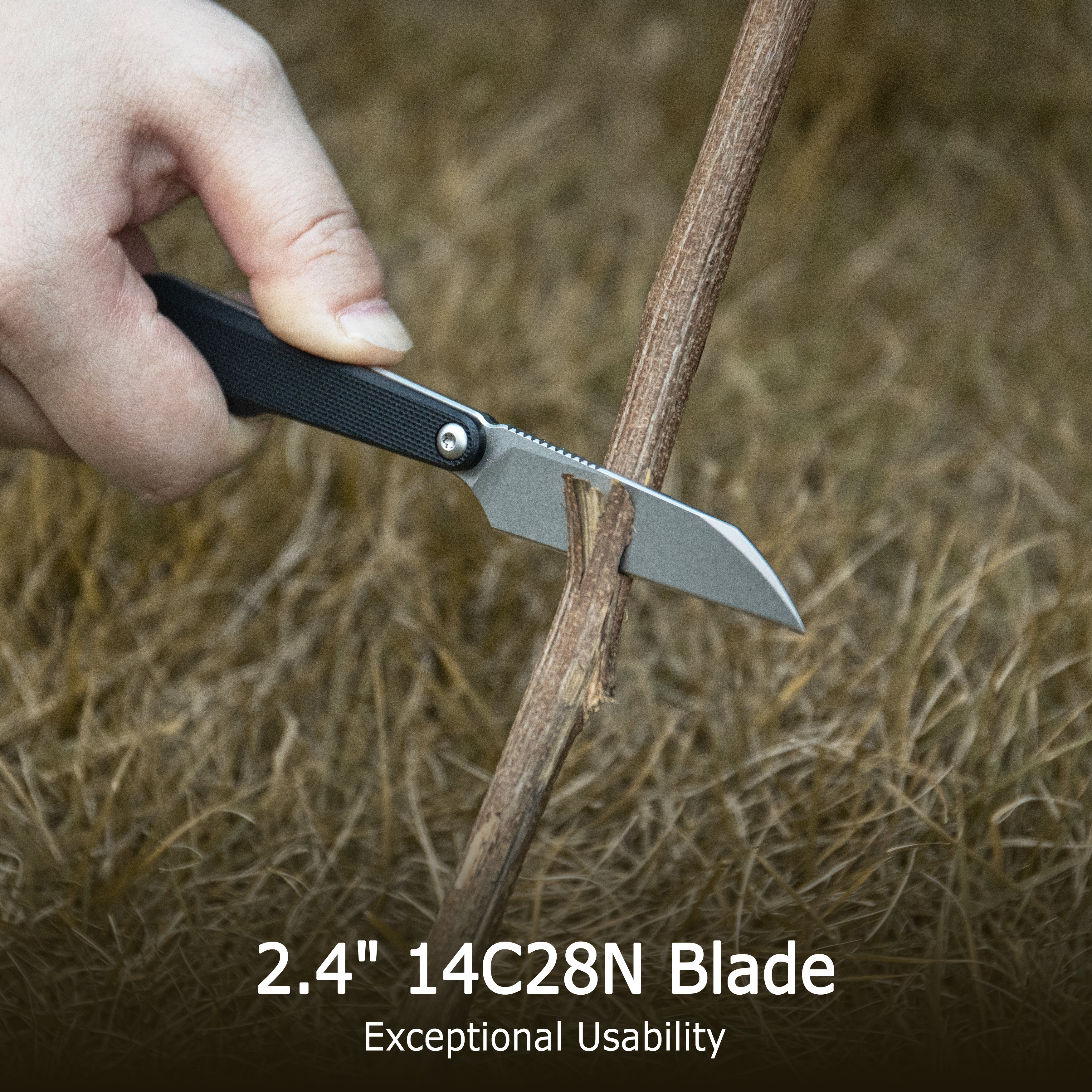 Kubey YAG Fixed Blade Knife Black G10 Handle 2.4" Beadblast 14C28N Blade KU450A