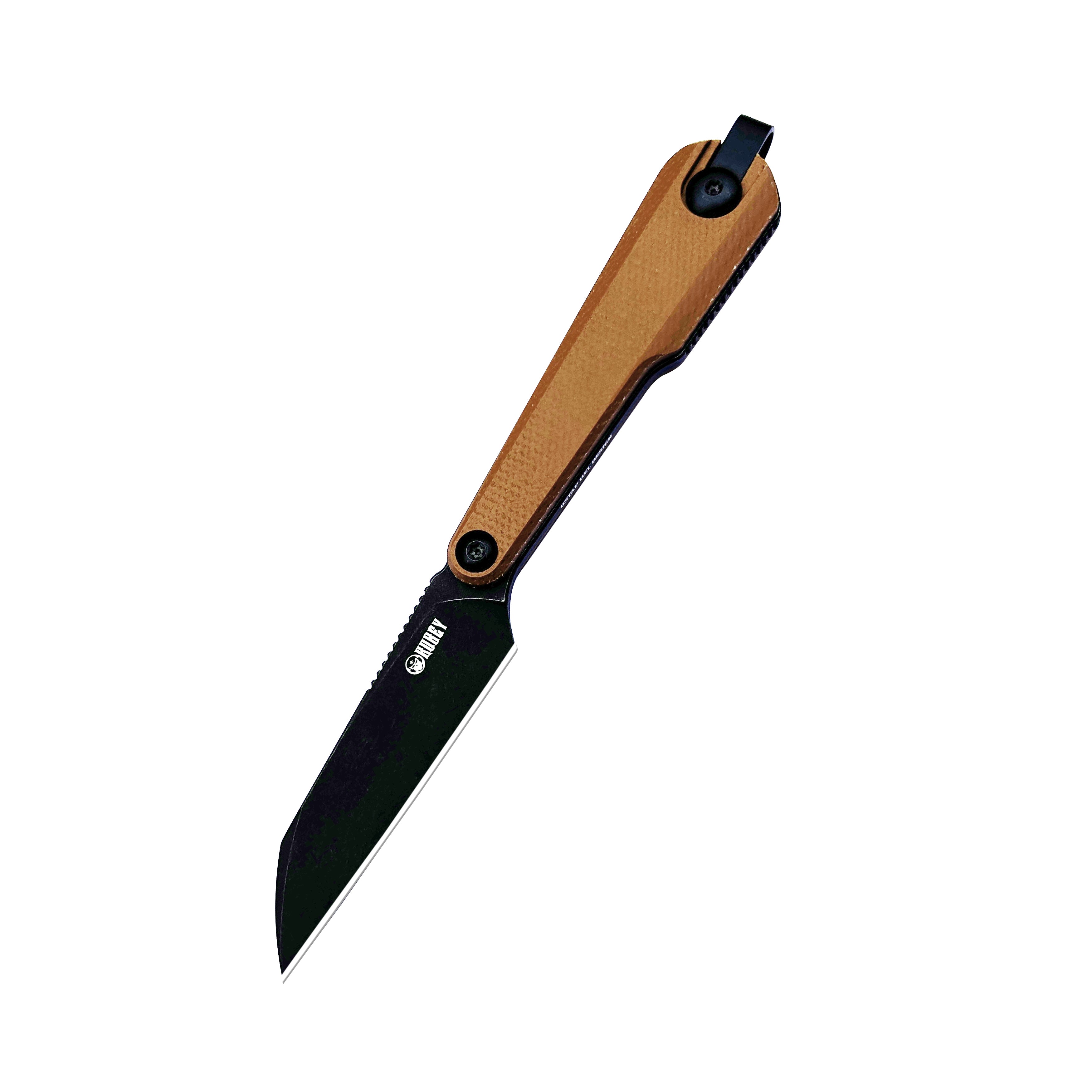 Kubey YAG Fixed Blade Knife Brown Micarta Handle 2.4" Blackwash 14C28N Blade KU450C