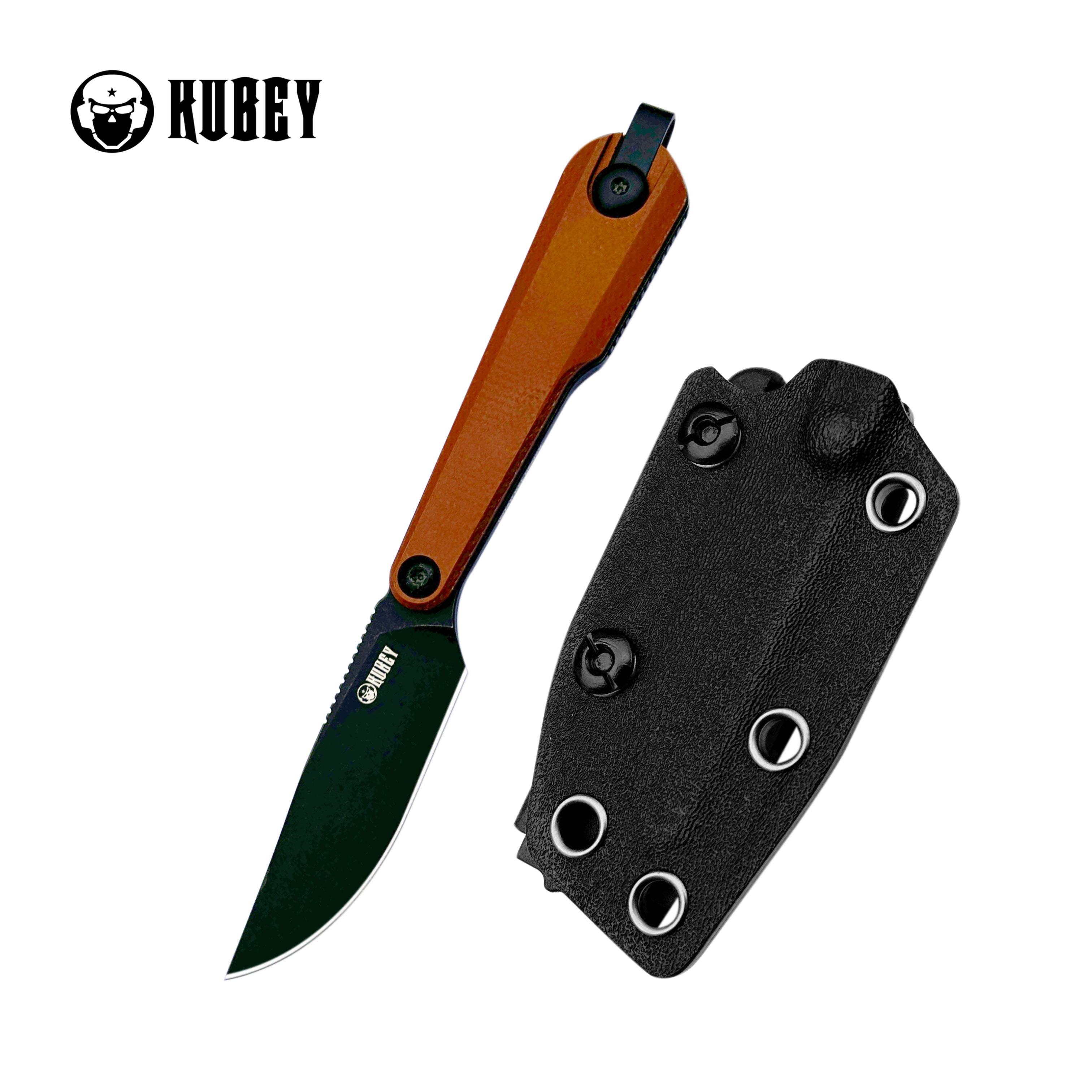 Kubey YAG Fixed Blade Knife Brown Micarta Handle 2.3" Blackwash 14C28N Blade KU451C