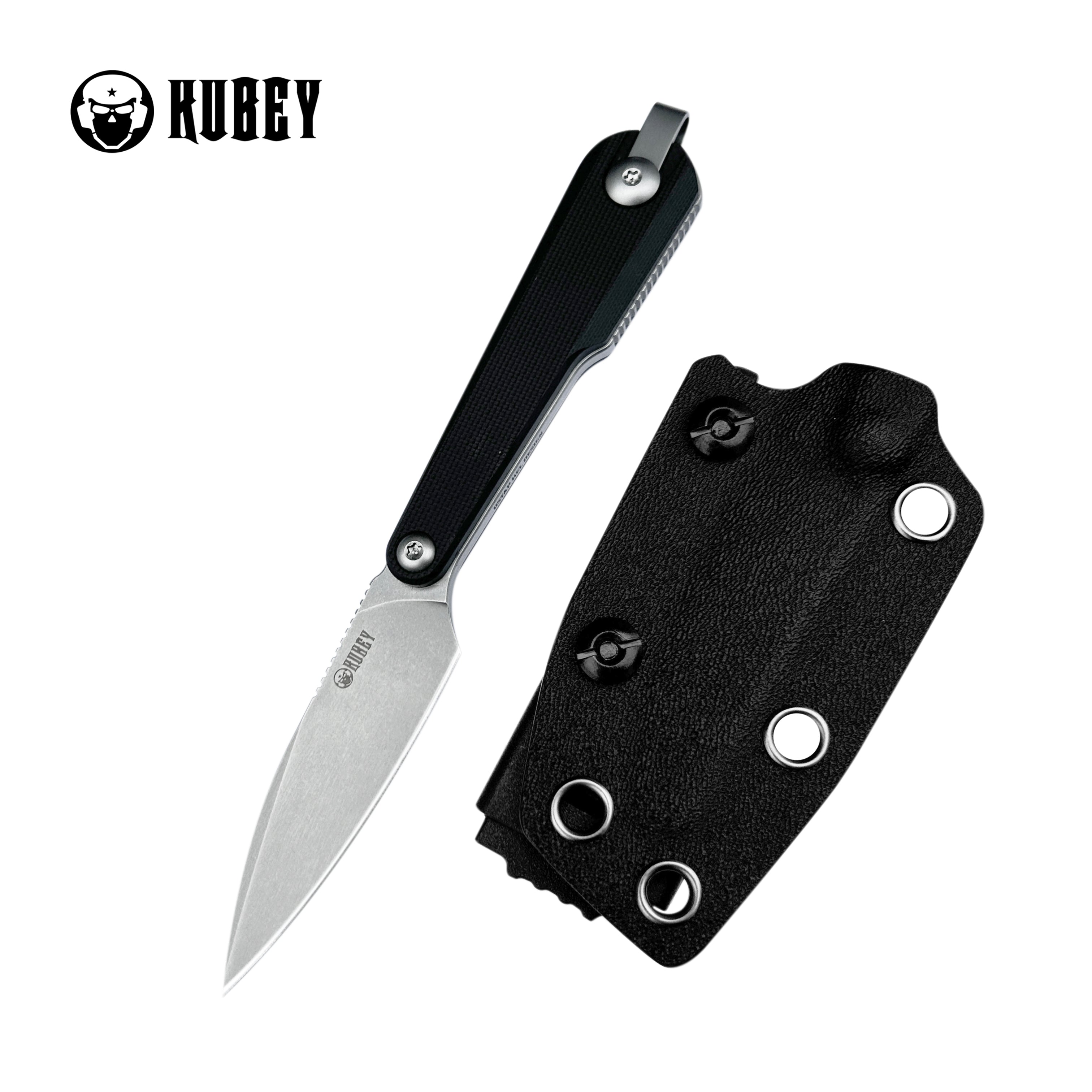 Kubey YAG Fixed Blade Knife Black G10 Handle 2.44" Beadblast 14C28N Blade KU452A