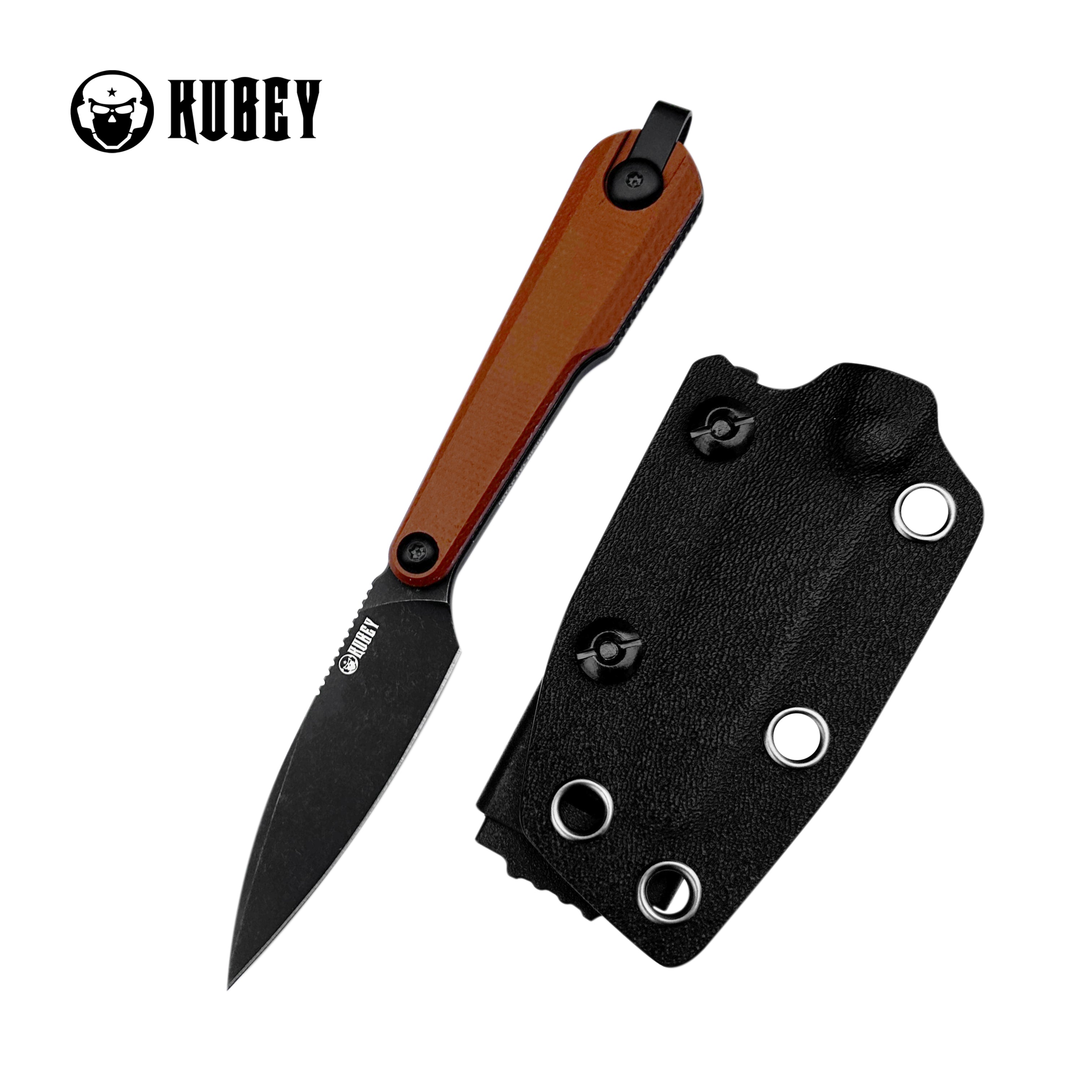 Kubey YAG Fixed Blade Knife Brown Micarta Handle 2.44" Blackwash 14C28N Blade KU452C