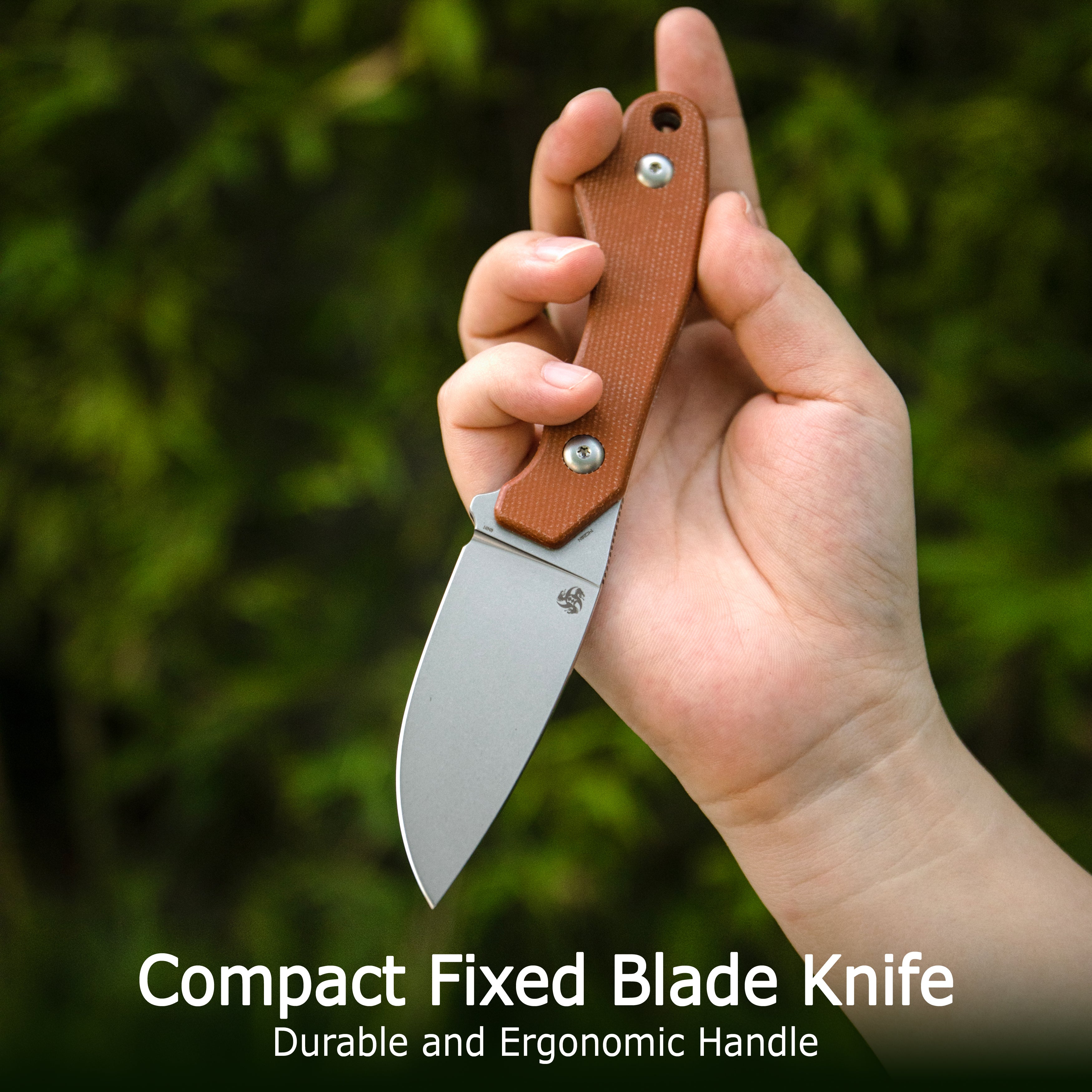 TLB I Drop Point EDC Fixed Blade Knife Brown Micarta 2.8" Blackwash 14C28N with Kydex Sheath KU467D