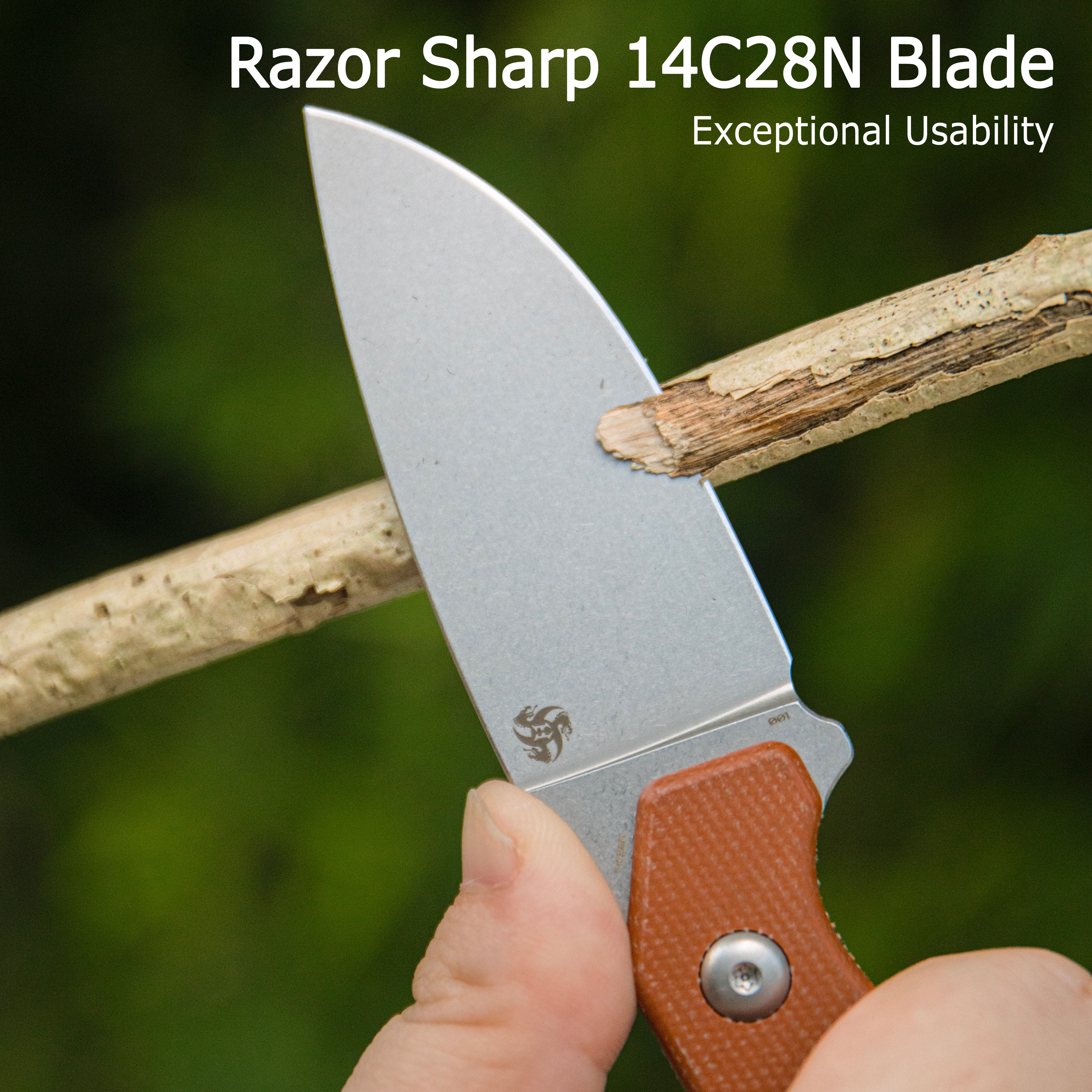 TLB I Drop Point EDC Fixed Blade Knife Brown Micarta 2.8" Blackwash 14C28N with Kydex Sheath KU467D