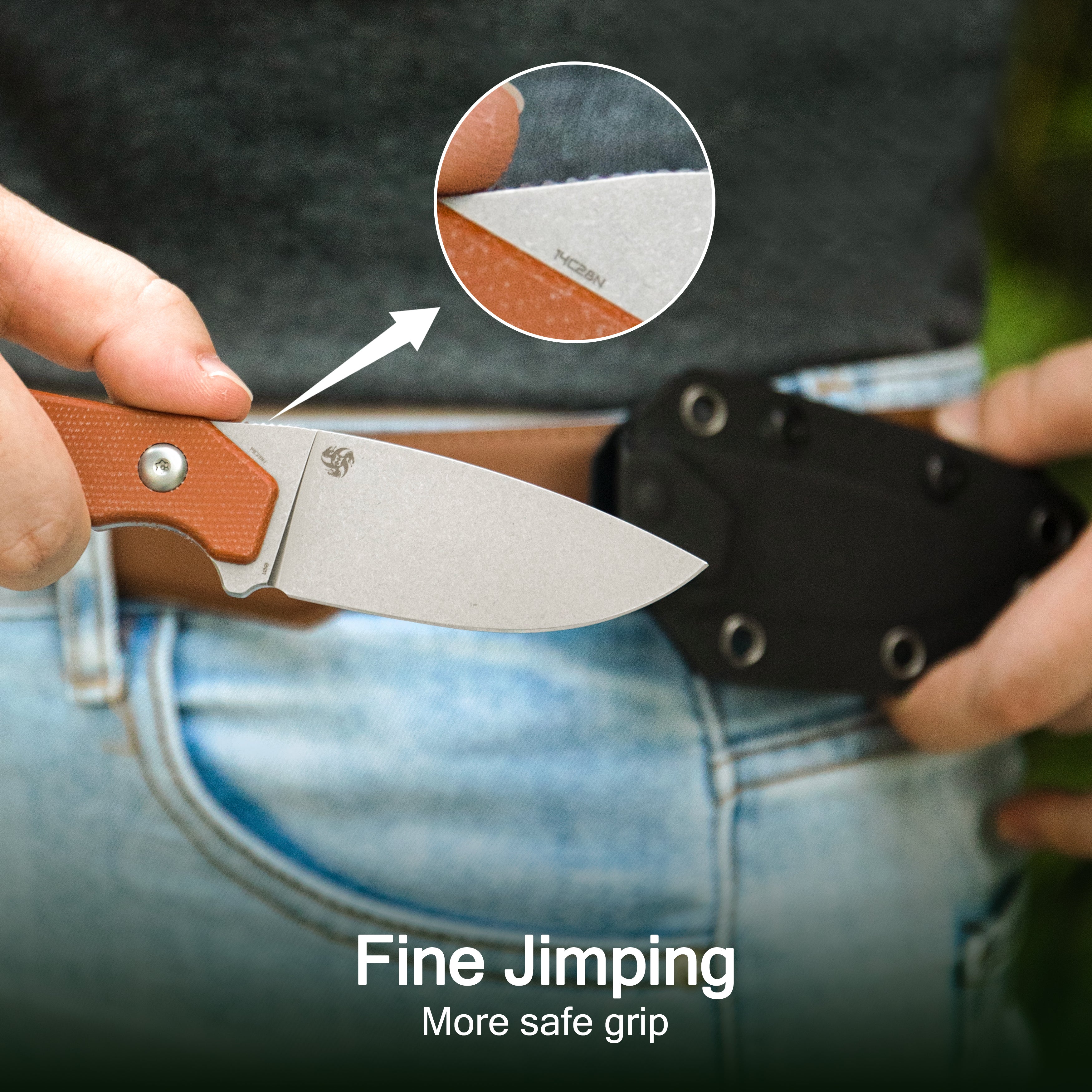 TLB I Drop Point EDC Fixed Blade Knife Brown Micarta 2.8" Blackwash 14C28N with Kydex Sheath KU467D