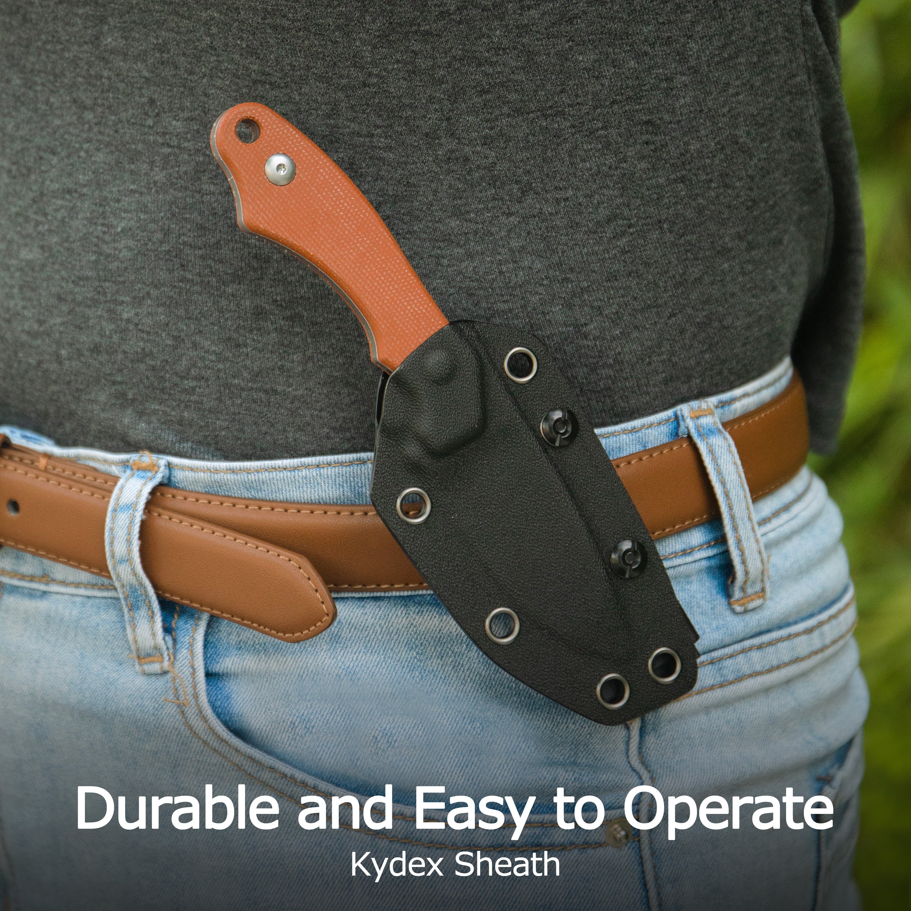 TLB I Drop Point EDC Fixed Blade Knife Brown Micarta 2.8" Blackwash 14C28N with Kydex Sheath KU467D