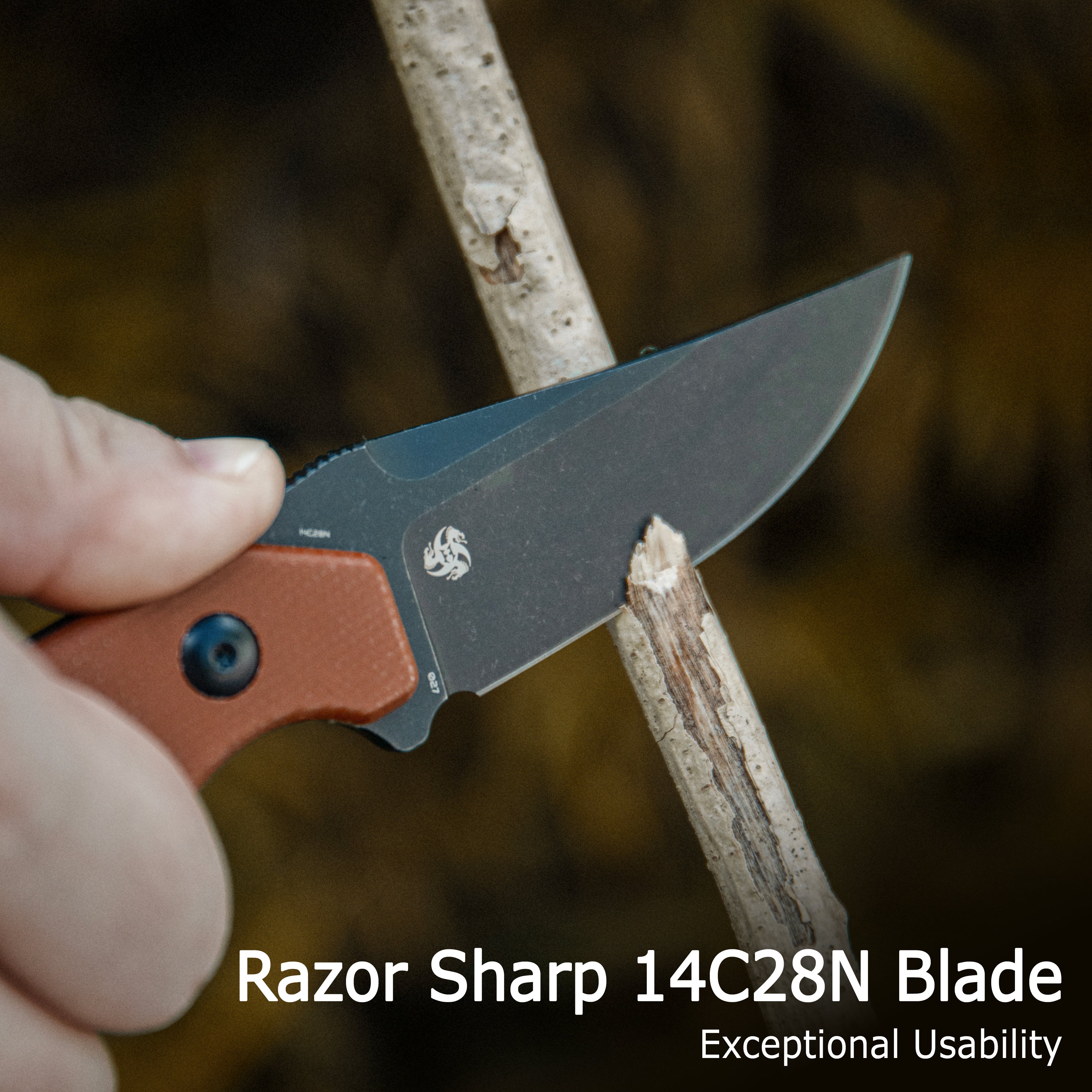 TLB II Clip Point EDC Fixed Blade Knife Brown Micarta 2.8" Blackwash 14C28N with Kydex Sheath KU468D