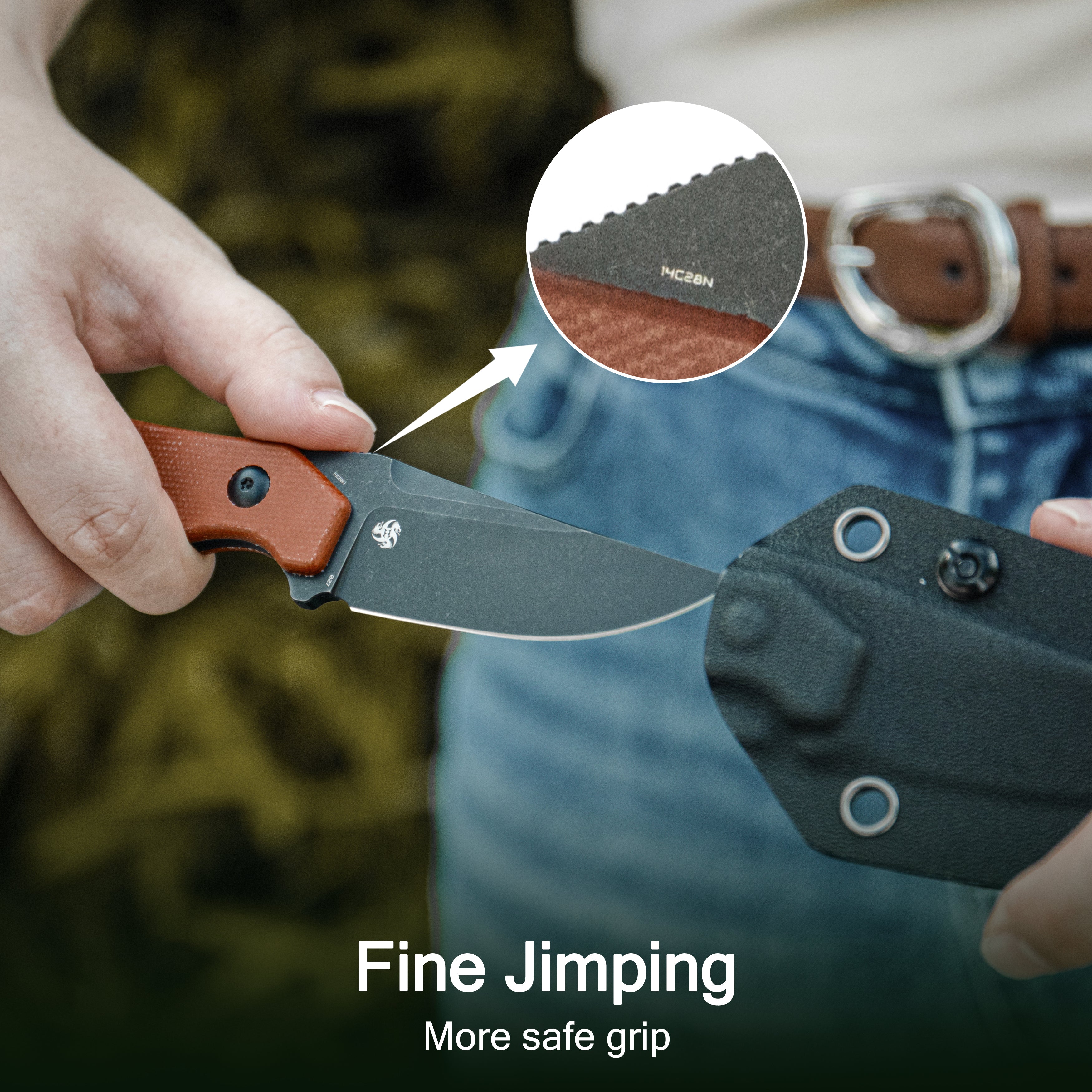 TLB II Clip Point EDC Fixed Blade Knife Brown Micarta 2.8" Blackwash 14C28N with Kydex Sheath KU468D