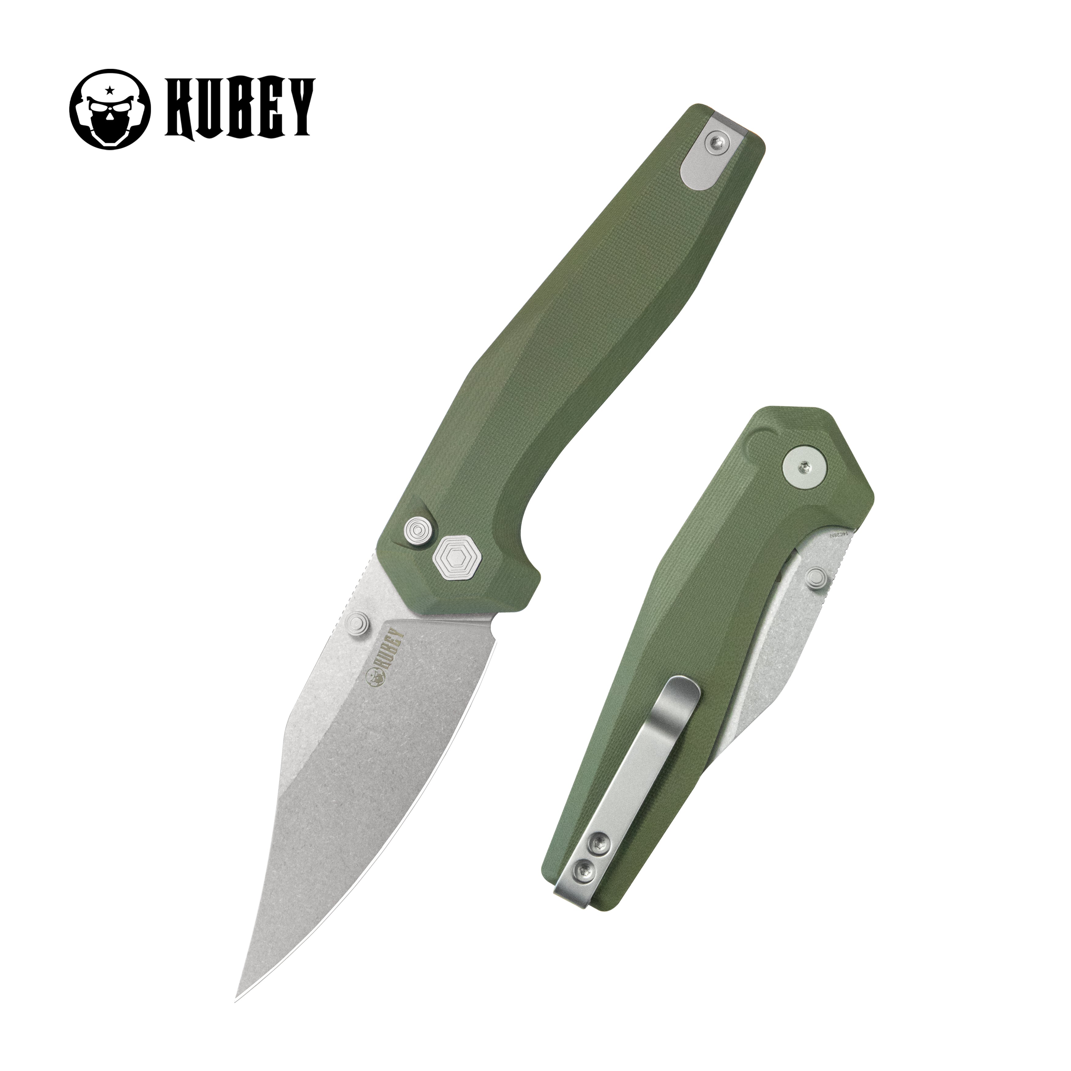 Kubey Hades Folding Knife Green G-10 Handle 3.43'' Stonewashed 14C28N Blade KU394B