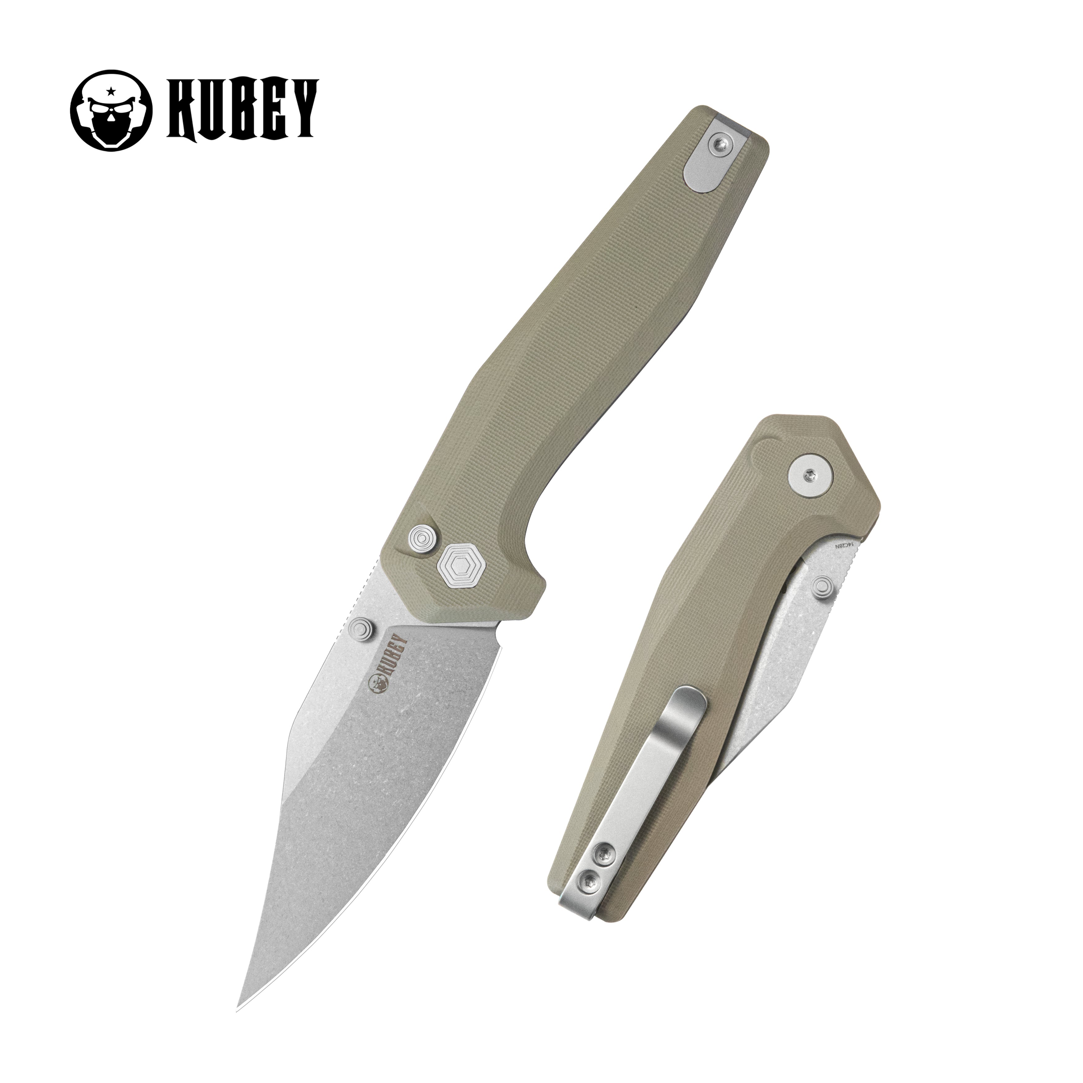 Kubey Hades Folding Knife Tan G-10 Handle 3.43'' Stonewashed
