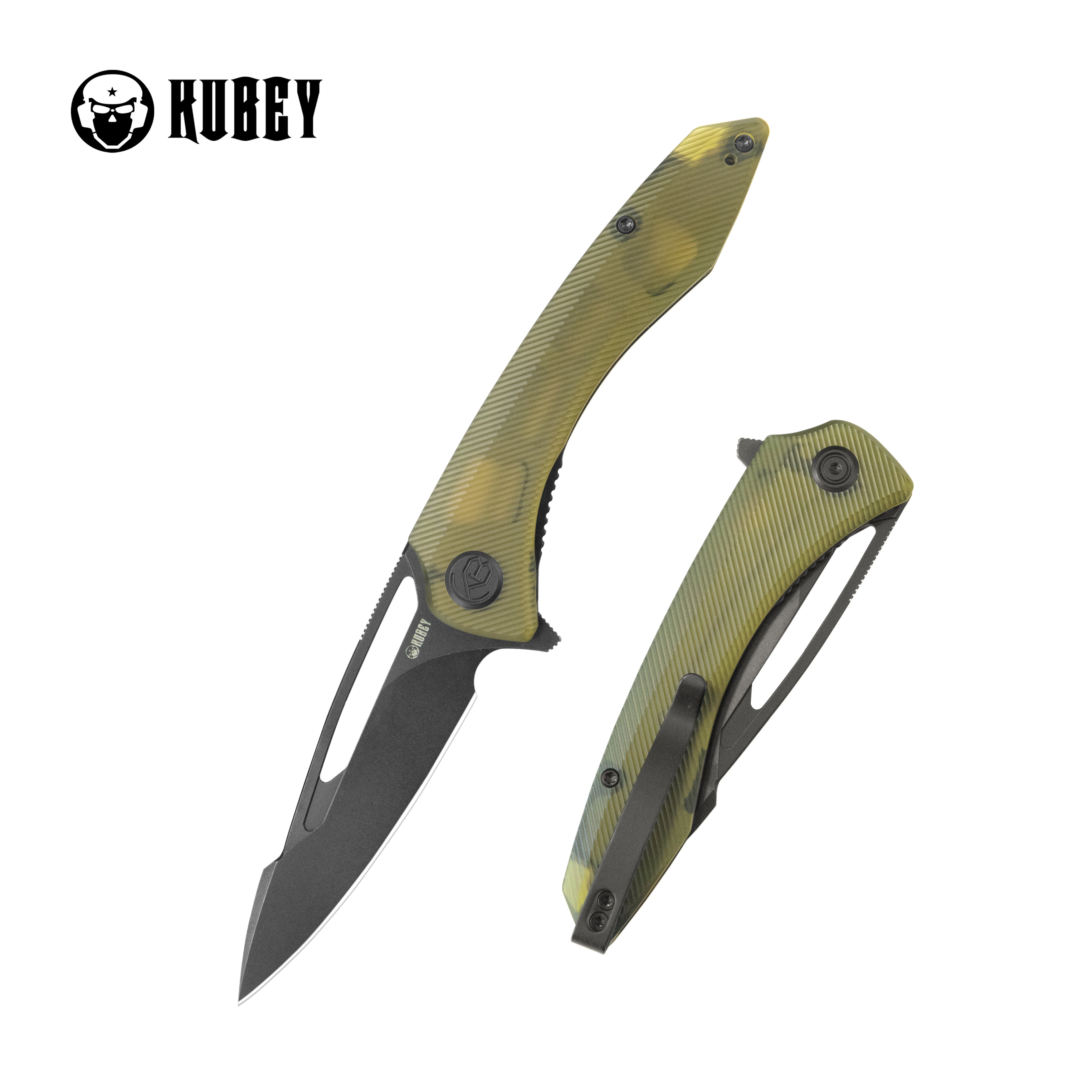 Kubey Merced Folding Knife 3.46" Blackwash AUS-10 Blade with Ultem Handle Reliable Tactical Pocket Knife KU345J