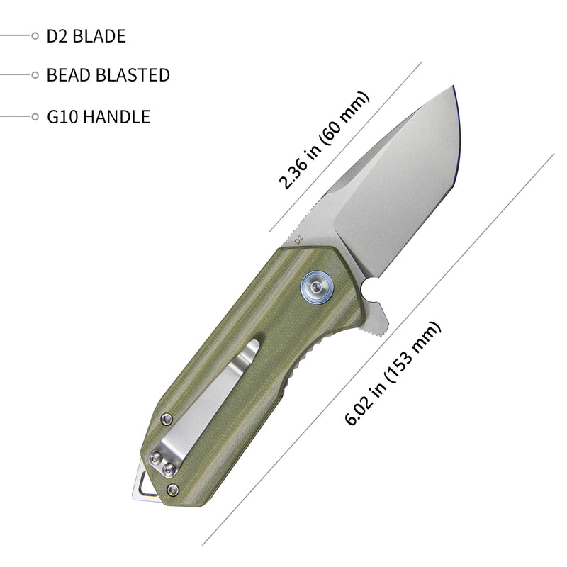 Campe Nest Liner Lock EDC Flipper Knife Striped Green G10 Handle 2.36" Sandblast D2 KU203E