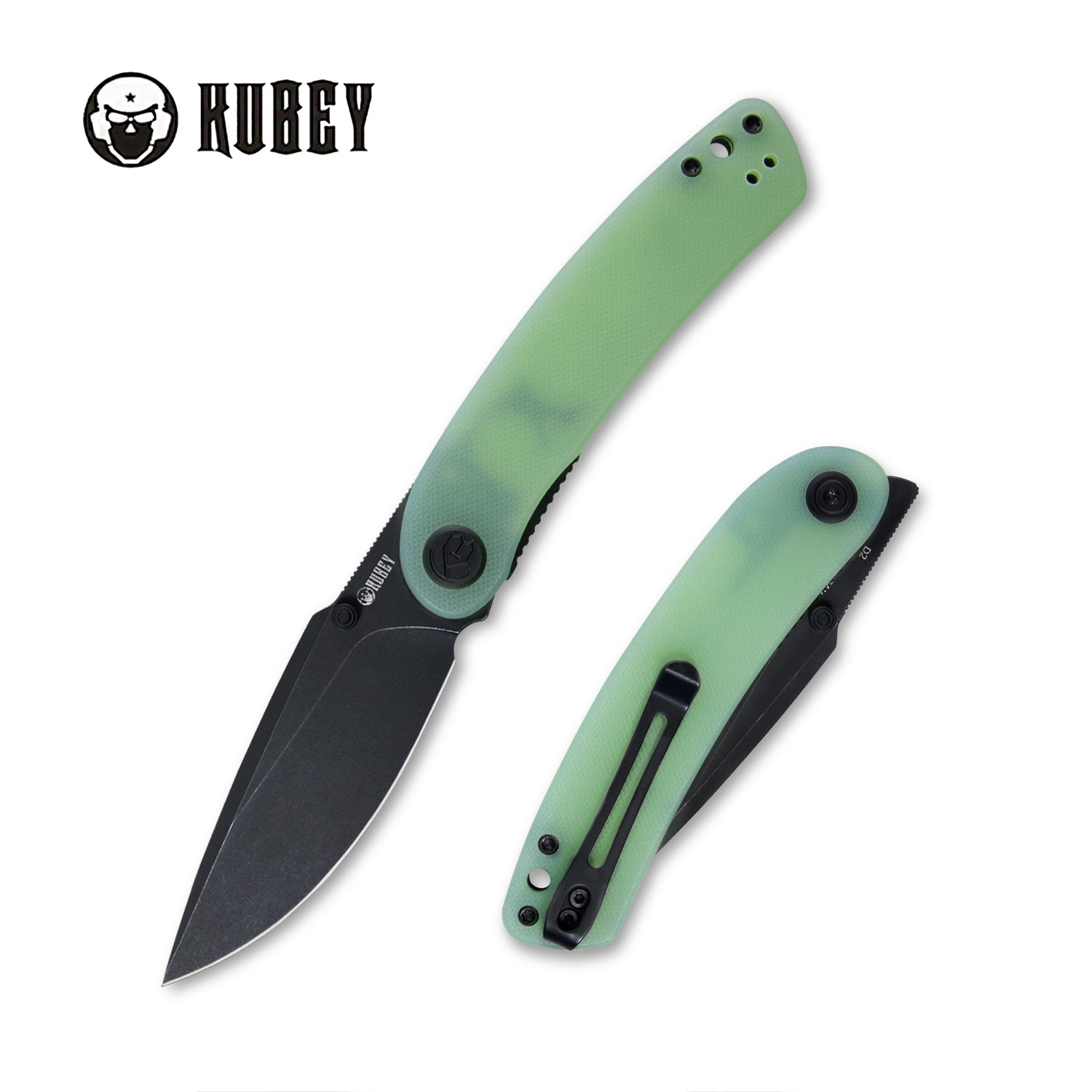 Momentum Sherif Manganas Design Liner Lock Front Flipper / Dual Studs Open Folding Knife Jade G10 Handle 3.43" Darkwashed D2 KU344C