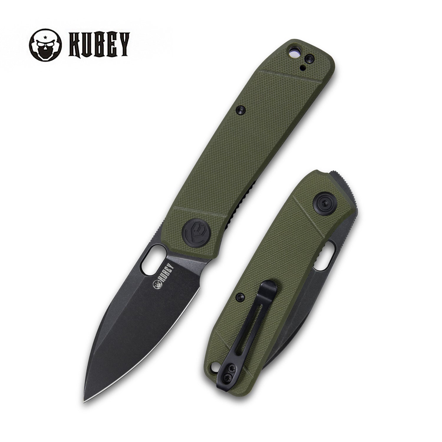 Kubey Hyde Liner Lock Folding Knife Green G10 Handle 2.95" Dark Stonewashed 14C28N KU2104B
