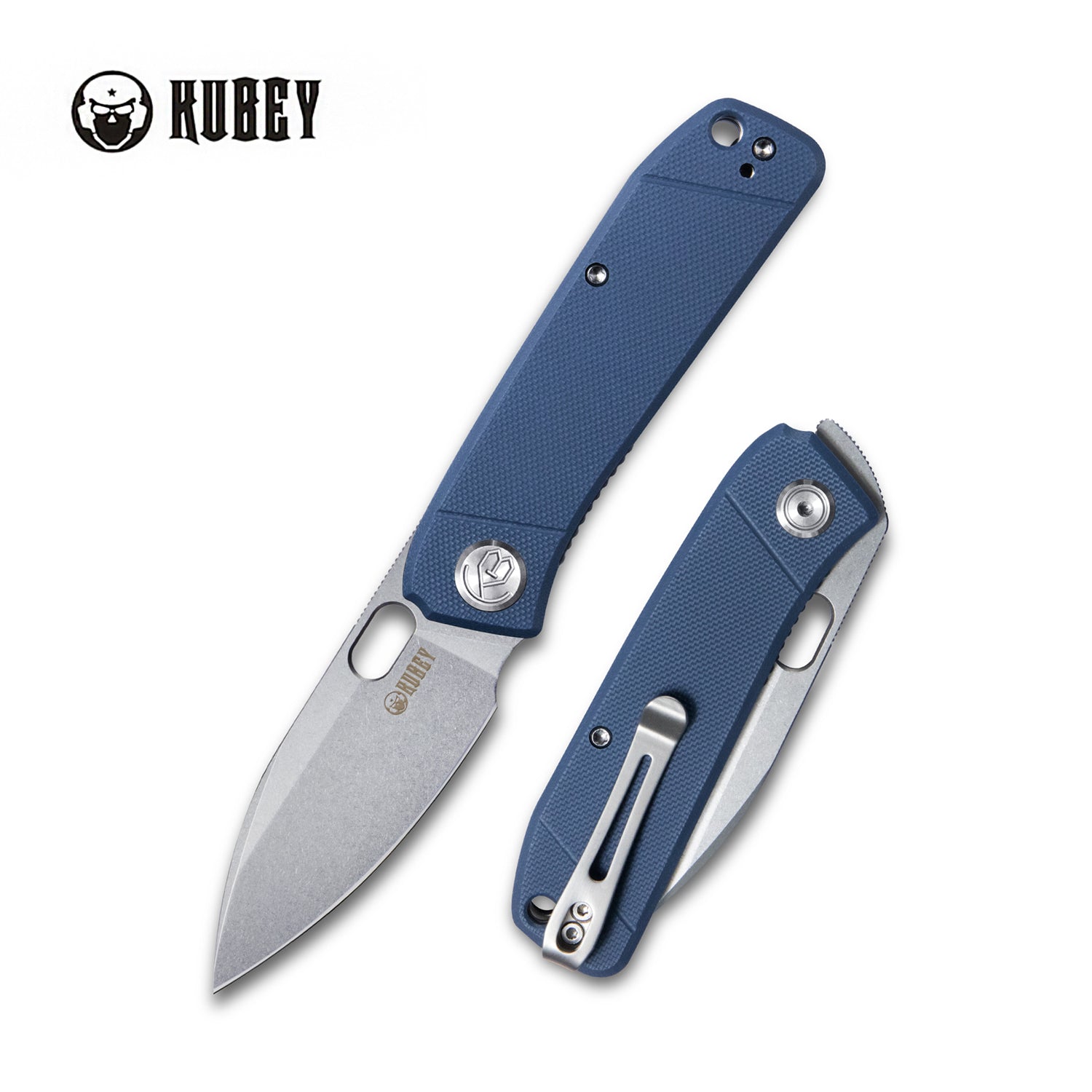 Kubey Hyde Liner Lock Folding Knife Denim Blue G10 Handle 2.95" Sand Blasted 14C28N KU2104D