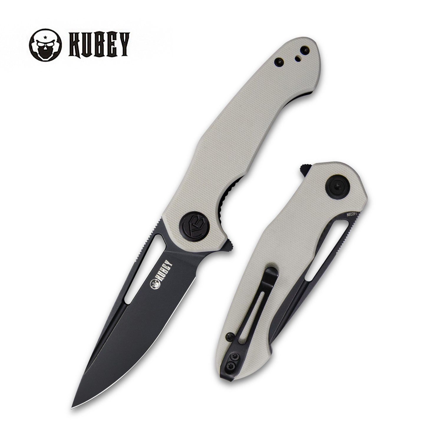 Kubey Dugu Liner Lock Folding Knife Ivory G10 Handle 2.91'' Dark Stonewashed 14C28N Blade KU210G NEW