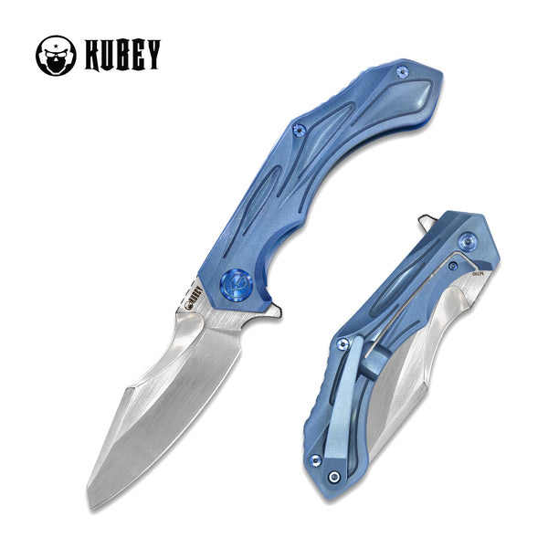 Shadow Crane Frame Lock Folding Knife Blue Titanium Handle (3.9" Polished M390) KB220C