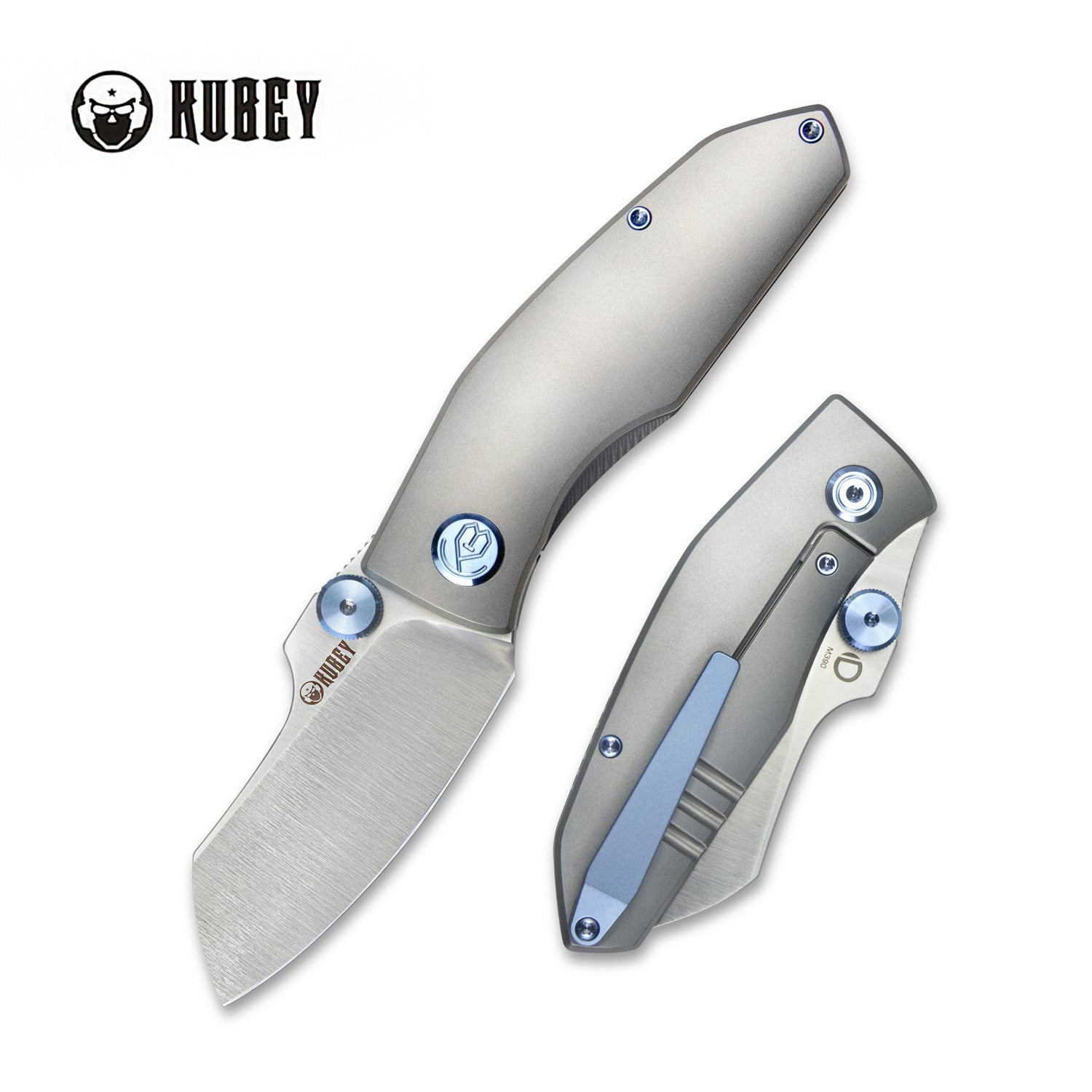 Kubey Monsterdog Frame Lock Dual Thumb Studs Folding Knife Titanium Handle 2.95" Stain M390 KB285C