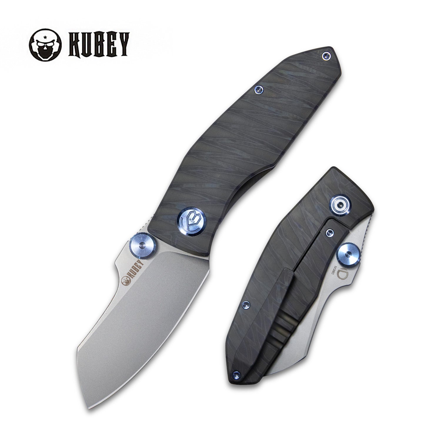 Kubey Monsterdog Frame Lock Dual Thumb Studs Folding Knife Titanium Handle 2.95" Bead Blasted M390 KB285D