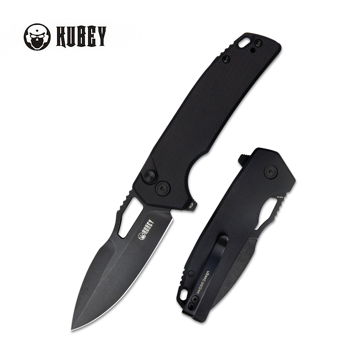 RDF Pocket Knife with Button Lock, Full-Contoured Black G-10 Handle 3.11" Blackwash AUS-10 Blade, Lightweight Folding Knife for EDC KU316A