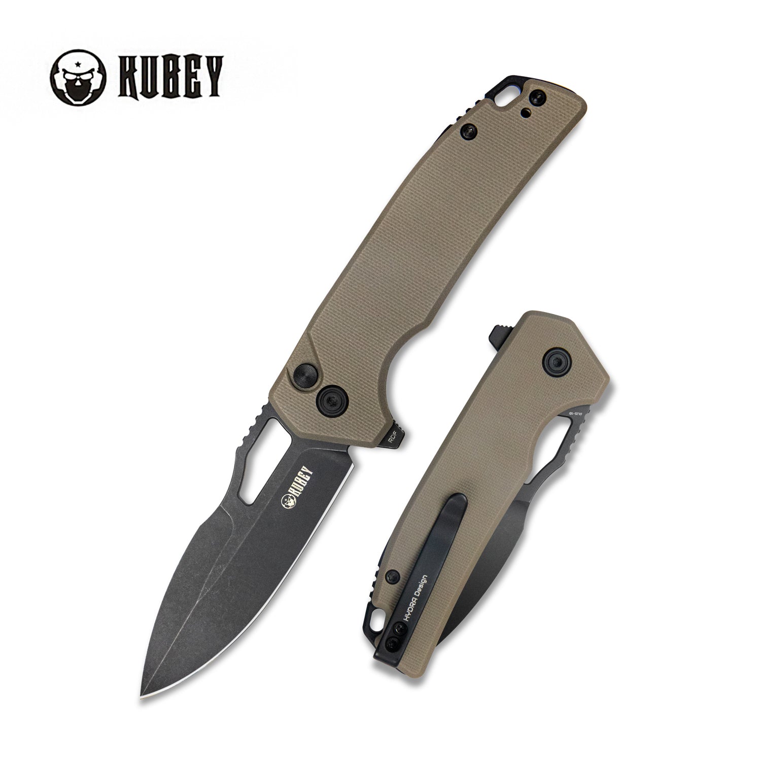 RDF Pocket Knife with Button Lock, Full-Contoured Tan G-10 Handle 3.11" Blackwash AUS-10 Blade, Lightweight Folding Knife for EDC KU316F