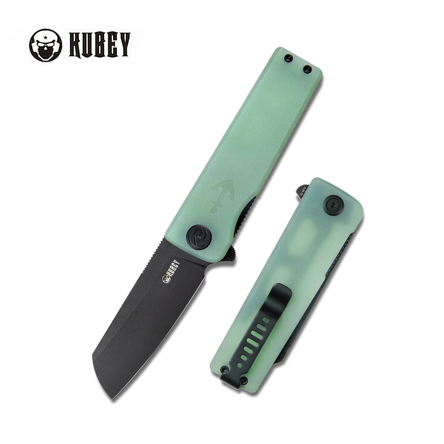 Kubey Sailor Klappmeseer Liner Lock Flipper Outdoor Pocket Knife Jade G10 Handle 3.11" Blackwashed AUS-10 Blade KU317D