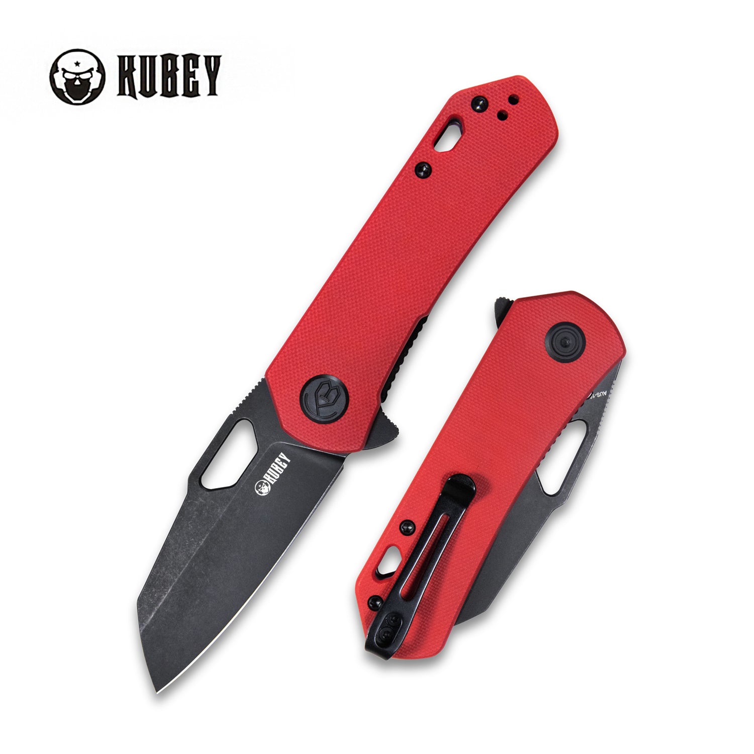 Duroc Liner Lock Flipper Small Pocket Folding Knife Red G10 Handle 2.91" Black Stonewashed AUS-10 KU332F