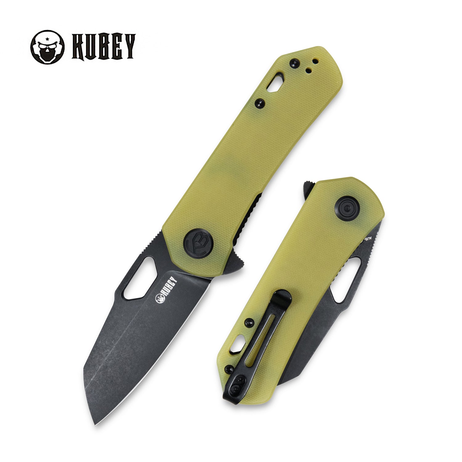 Duroc Liner Lock Flipper Small Pocket Folding Knife Translucent Yellow G10 Handle 2.91" Black Stonewashed AUS-10 KU332H