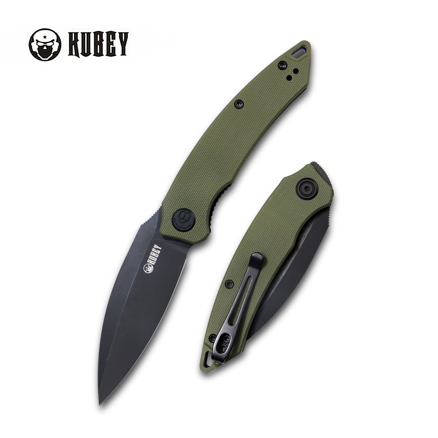 Leaf Liner Lock Front Flipper Folding Knife Green G10 Handle 2.99" Black Stonewashed AUS-10 KU333C