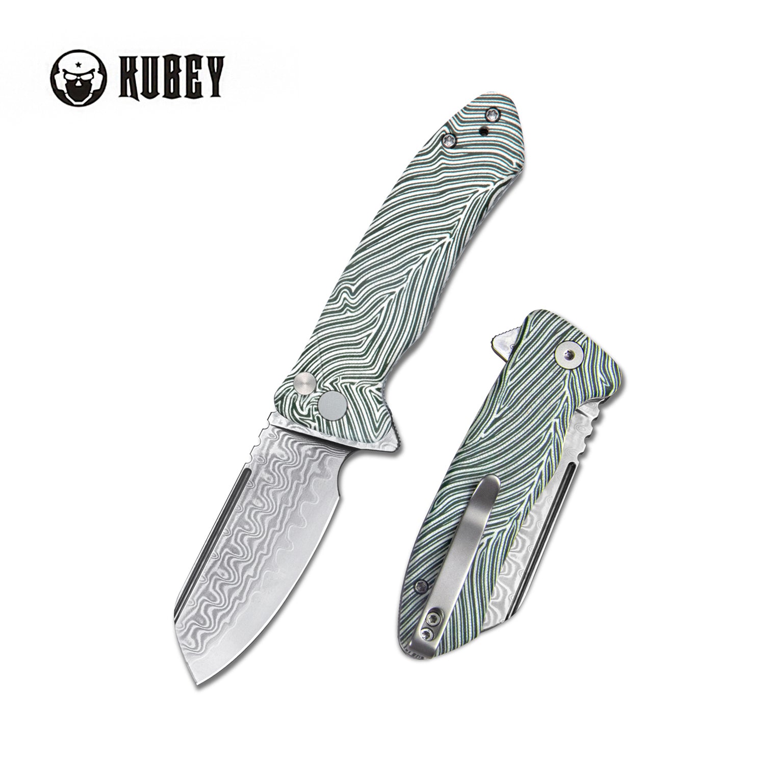 Creon Buttonlock Damascus White Green KU336A