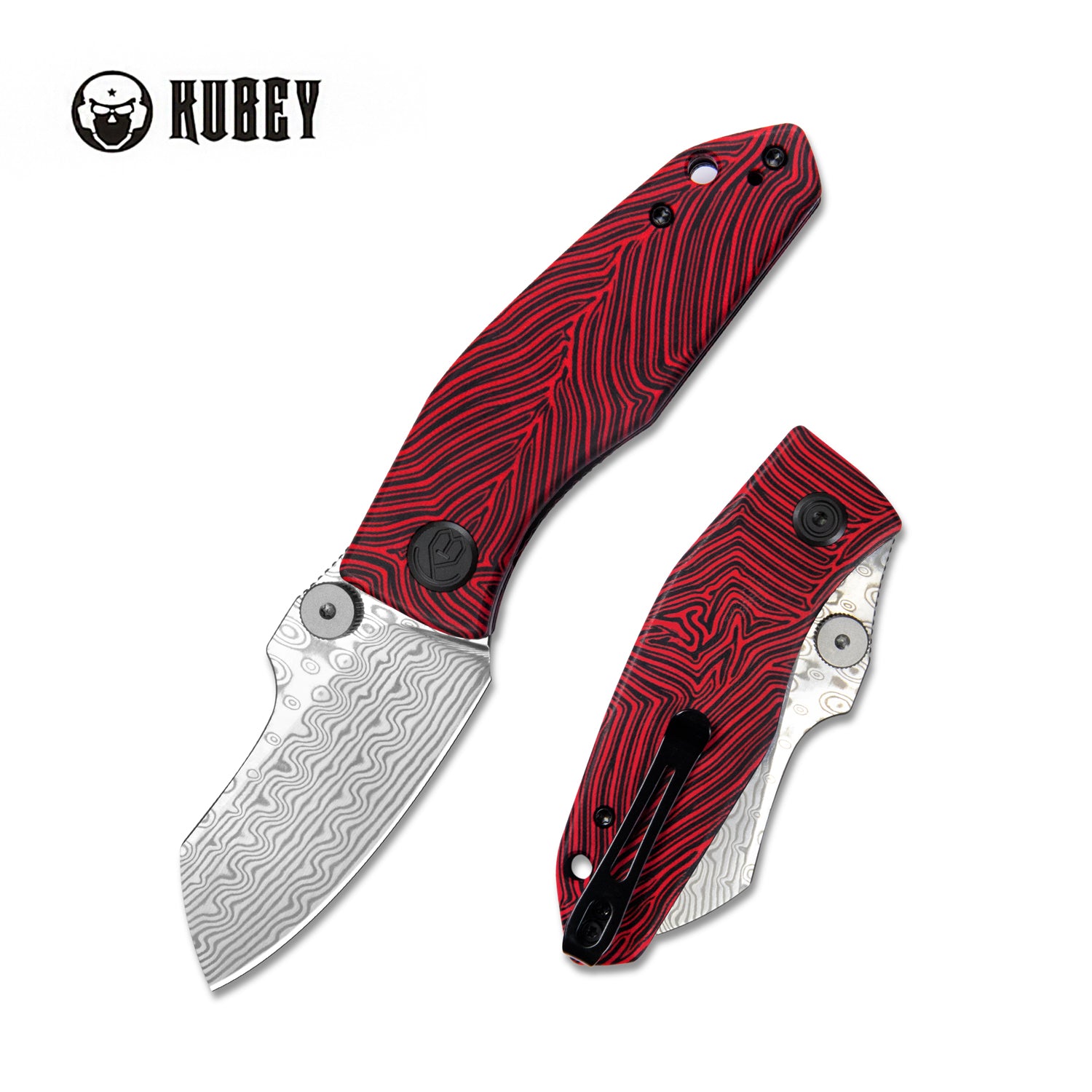Monsterdog Liner Lock Folding Knife Red black G10 Handle 2.95" Damascus KU337G