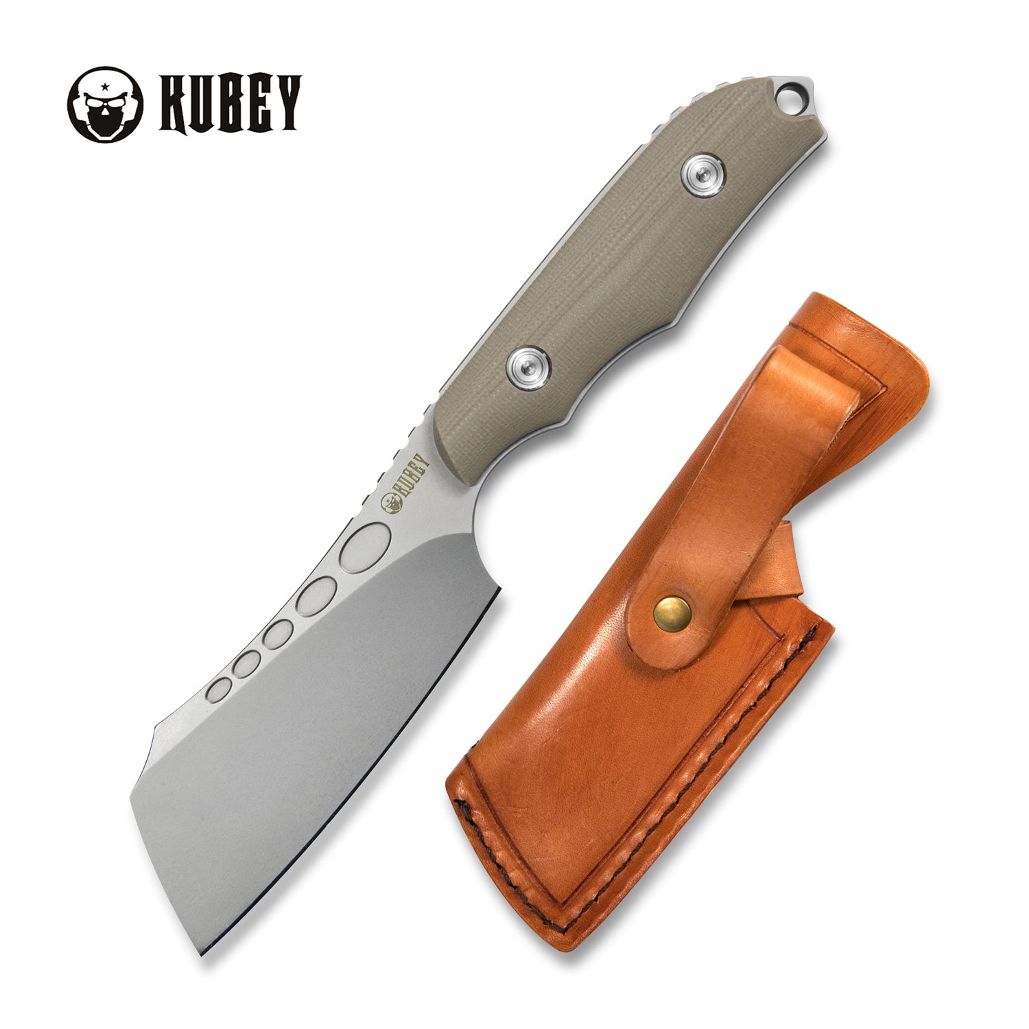 Aiden Full Tang Fixed Blade Knife Tan G10 Handle w/ Leather Sheath 3.35" Sand Blasted D2 KU341B