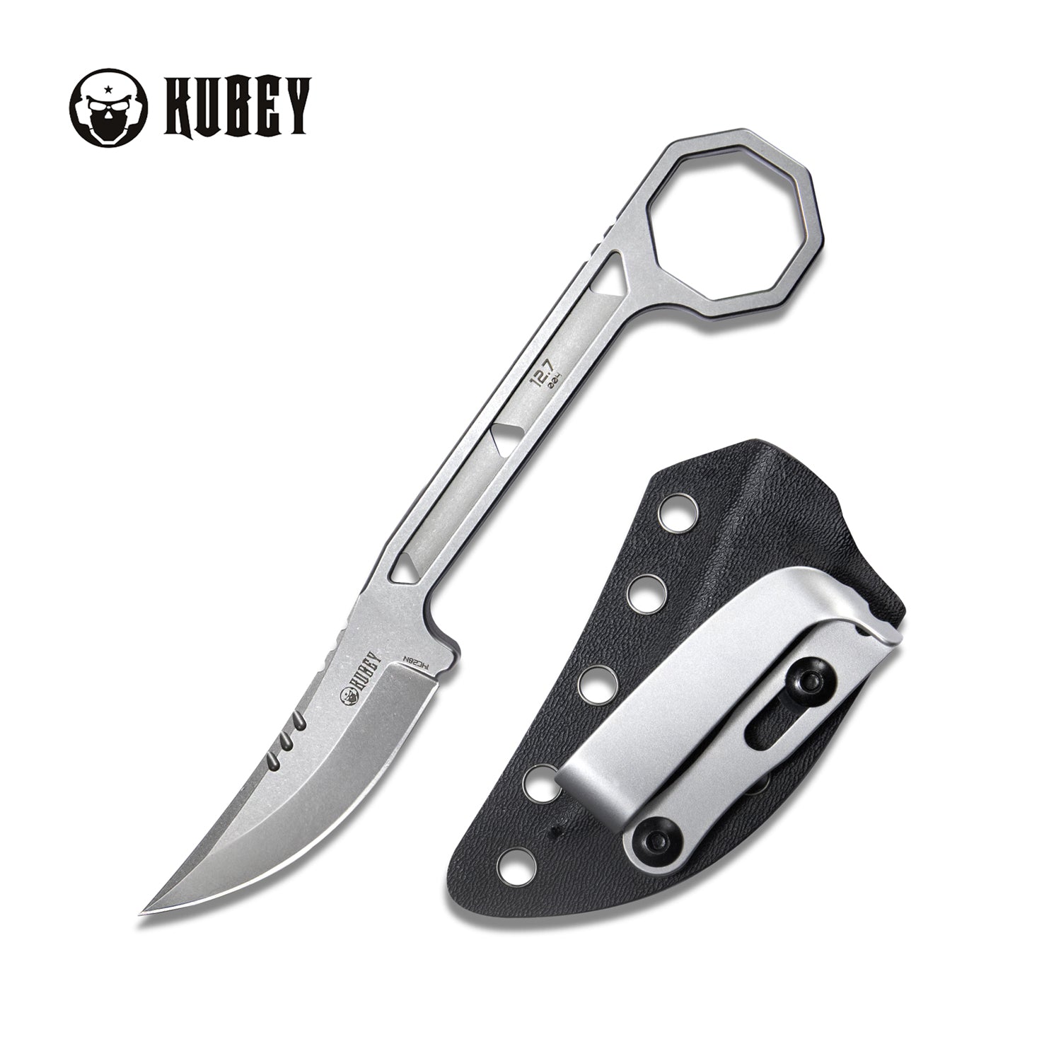 Kubey 12.7 Every Day Carry Fixed Blade Knife Skeletonized Handle 2.60" Bead Blaseted 14C28N KU362