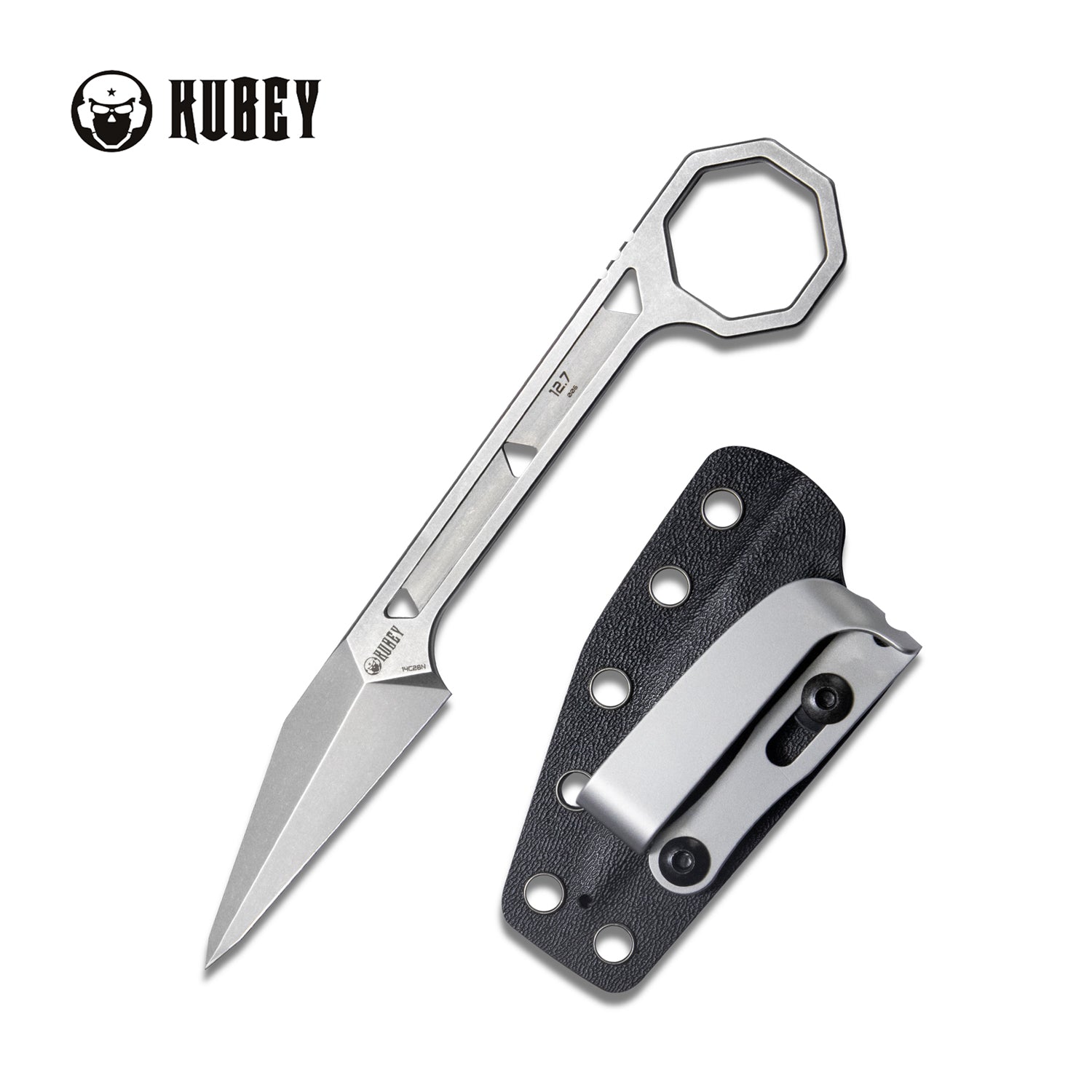 Kubey 12.7 Every Day Carry Fixed Blade Knife Skeletonized Handle 2.60" Bead Blaseted 14C28N KU364