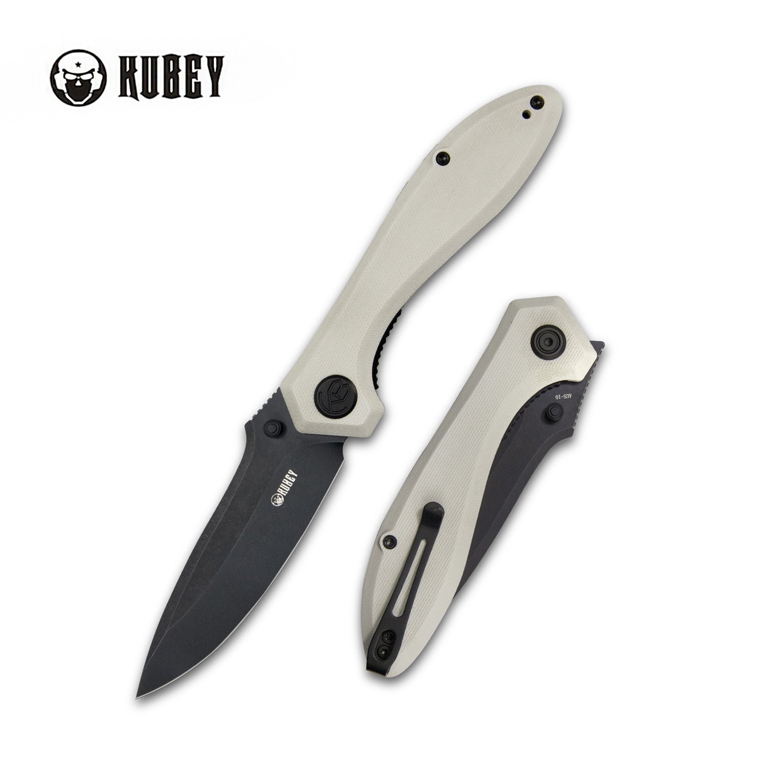 Ruckus Liner Lock Folding Knife Ivory G10 Handle 3.31" Dark Stonewashed AUS-10 KU314D