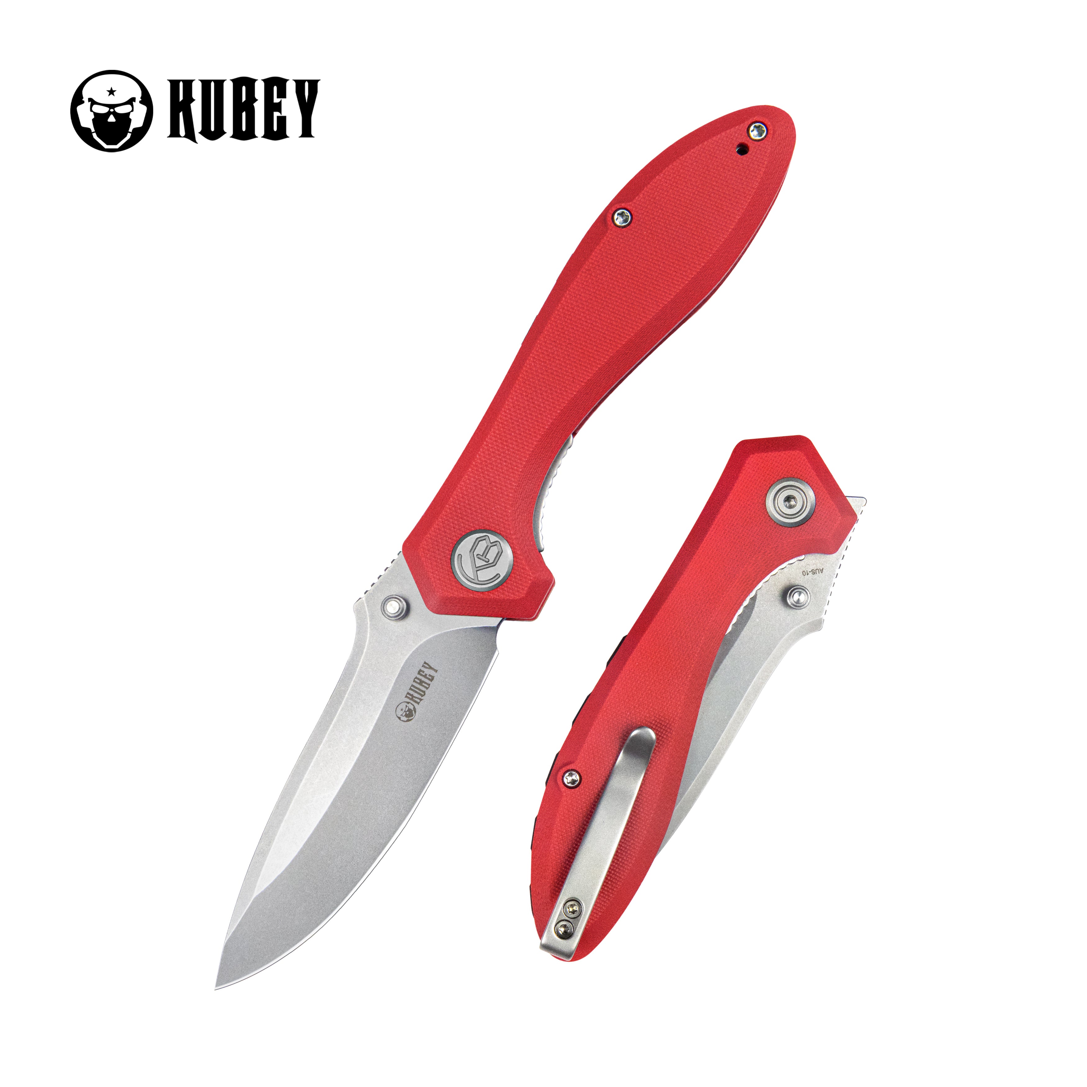 Ruckus Liner Lock Folding Knife Red G10 Handle 3.31" Bead Blasted AUS-10 KU314J