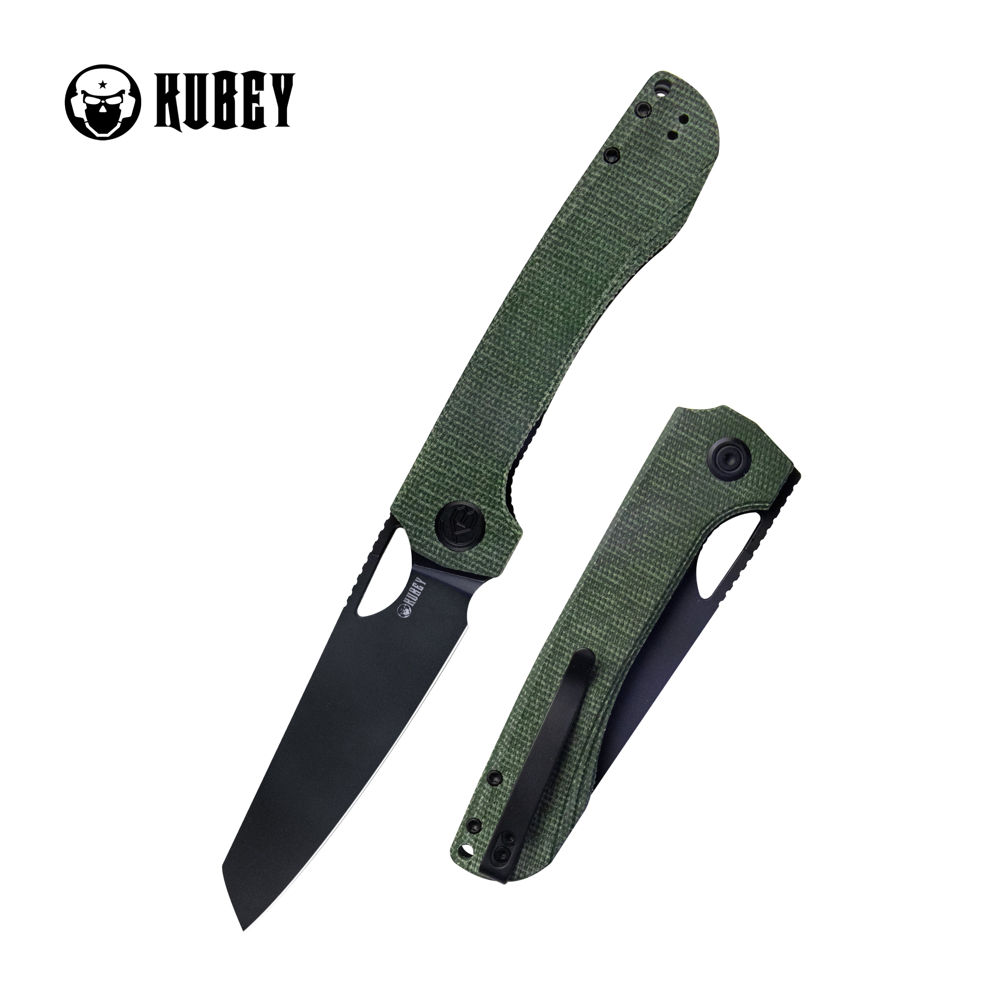 Elang Liner Lock Folding Knife Green Micarta Handle 3.94" Blackwashed Sheepsfoot AUS-10 KU365F