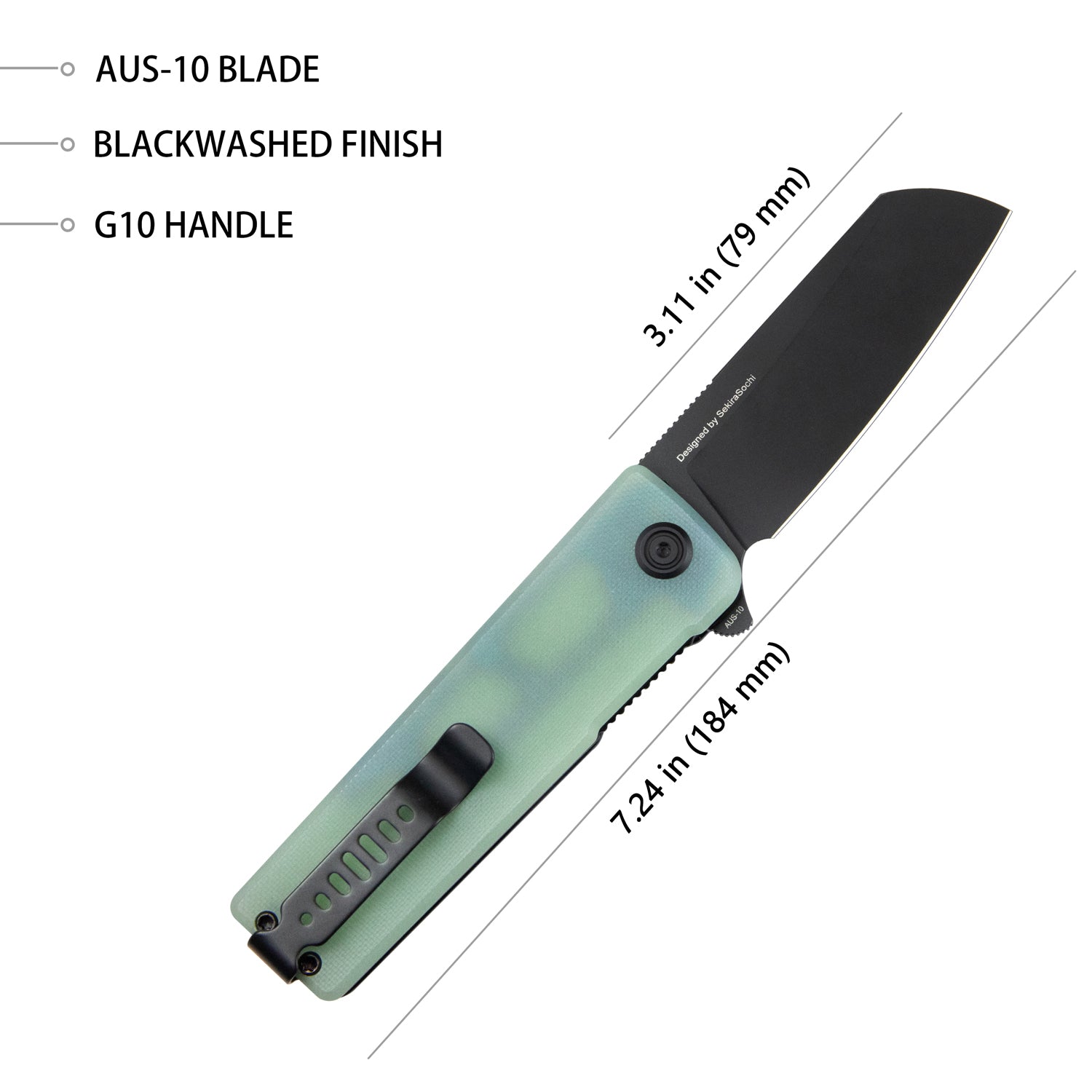 Kubey Sailor Klappmeseer Liner Lock Flipper Outdoor Pocket Knife Jade G10 Handle 3.11" Blackwashed AUS-10 Blade KU317D