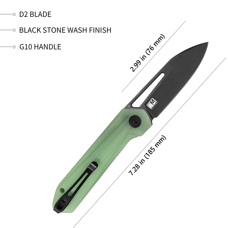 Royal Nest Liner Lock EDC Pocket Knife Front Flipper Jade G10 Handle 2.99" Dark Stonewashed D2 KU321C