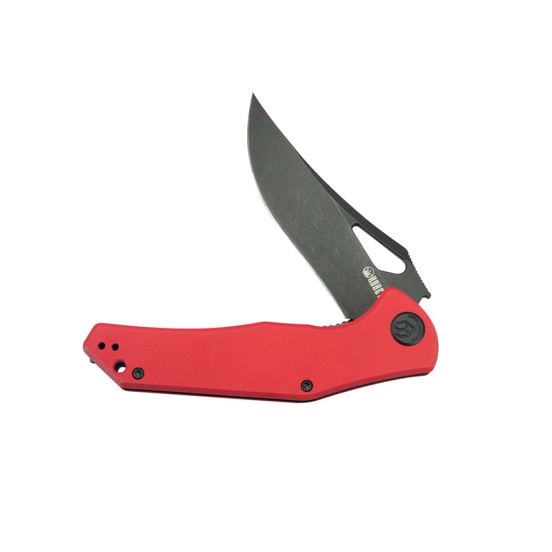 Phemius Liner Lock Folding Pocket Knife Red G10 Handle 3.66" Blackwash 14C28N KU149F