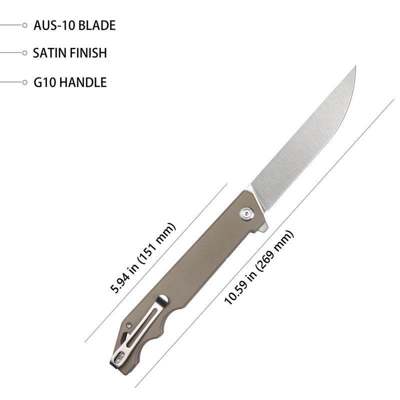 Pylades Liner Lock Flipper Folding Knife Tan Handle 4.65" Satin AUS-10 KU253E