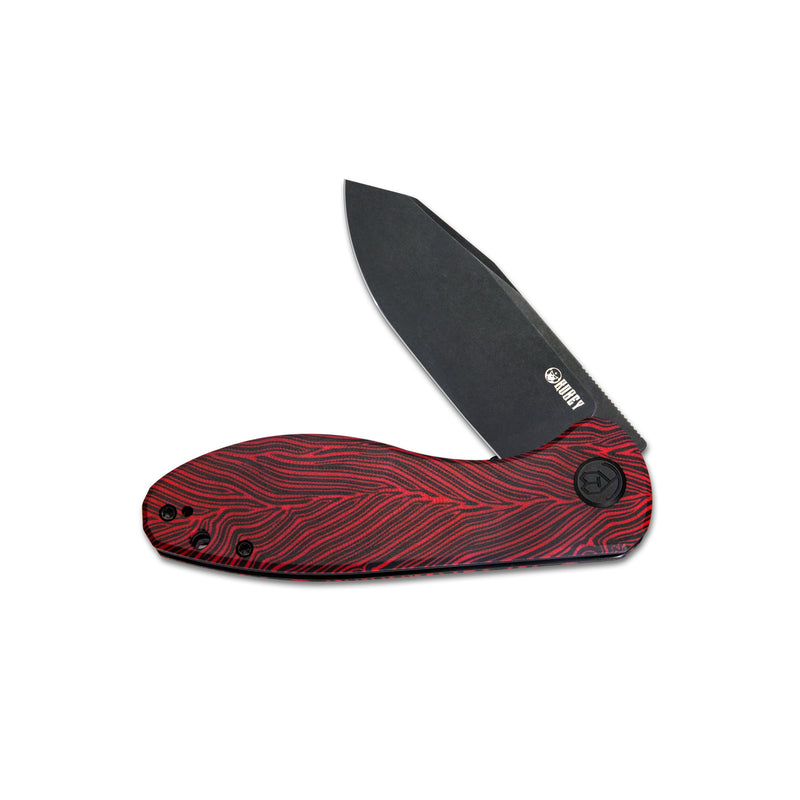 Master Chief Outdoor Folding Pocket Knife Red black Damascus G10 Handle 3.43" Beadblast AUS-10 KU358A