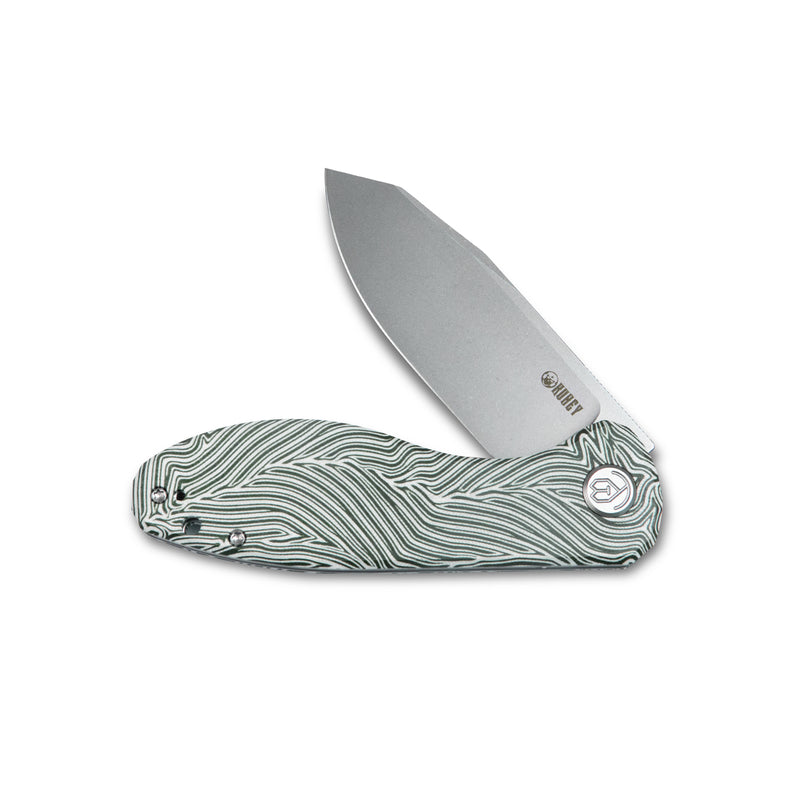 Master Chief Outdoor Folding Pocket Knife Green and White Damascus G10 Handle 3.43" Beadblast AUS-10 KU358B
