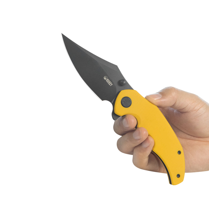 Ceto Flipper Camping Folding Knife Yellow G-10 Handle 3.46" Blackwash 14C28N Blade KU181G