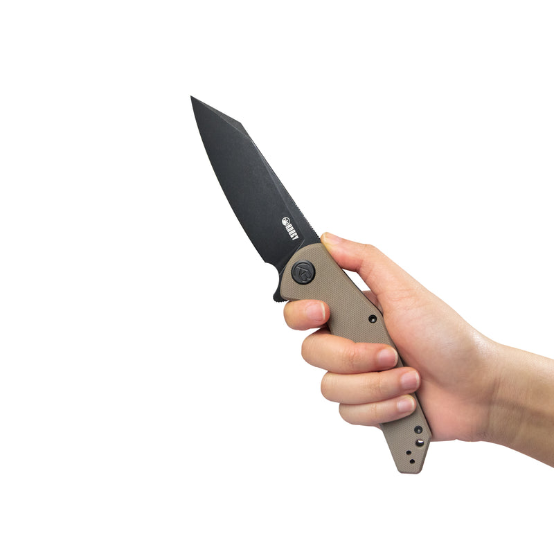 Flash Liner Lock Flipper Folding Knife Tan G10 Handle 3.82" Blackwashed AUS-10 KU158J
