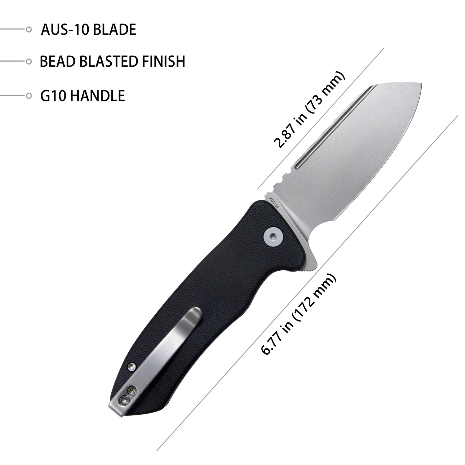 Creon Small Pocket Knife with Button Lock Black G10 Handle 2.87" Beadblasted AUS-10 KU336E