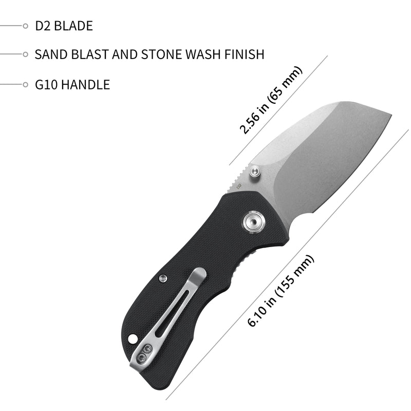 Karaji Liner Lock Dual Thumb Studs Open Folding Pocket Knife Black G10 Handle 2.56" Bead Blasted D2 KU180A