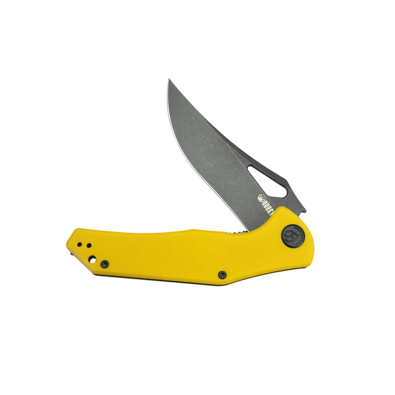 Phemius Liner Lock Folding Pocket Knife Yellow G10 Handle 3.66" Blackwash 14C28N KU149E