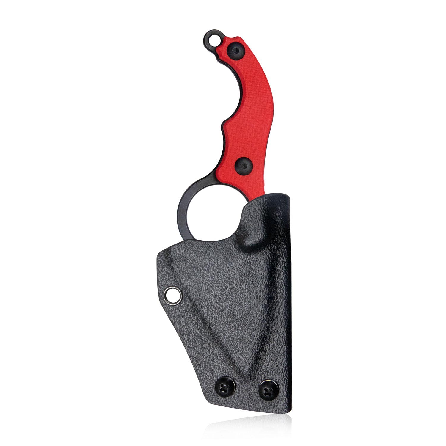 Hippocam Fixed Blade Knife Finger Ring Red G10 Handle 2.36" Satin and Blackwash D2 Blade KU166D