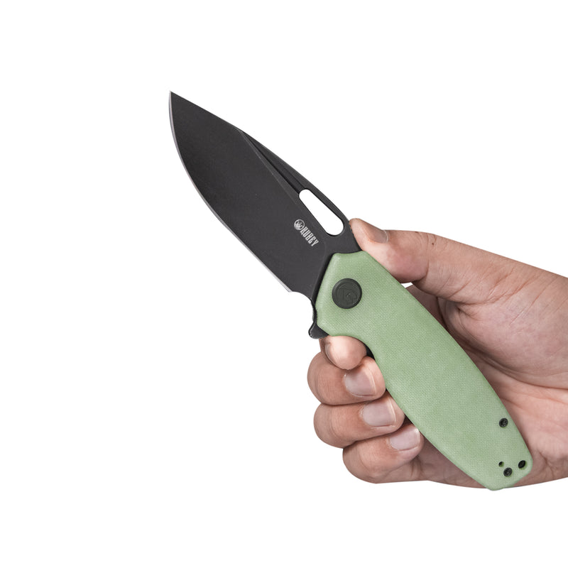 Tityus Liner Lock Flipper Folding Knife Jade G10 Handle 3.39" Dark Stonewashed D2 KU322E