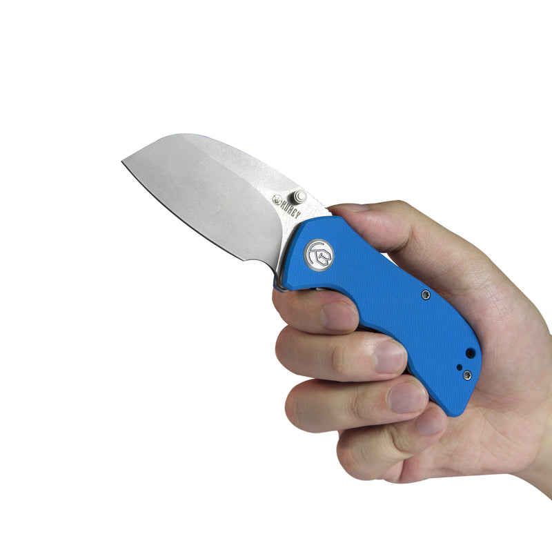 Karaji Liner Lock Dual Thumb Studs Open Folding Pocket Knife Blue G10 Handle 2.56" Bead Blasted D2 KU180C